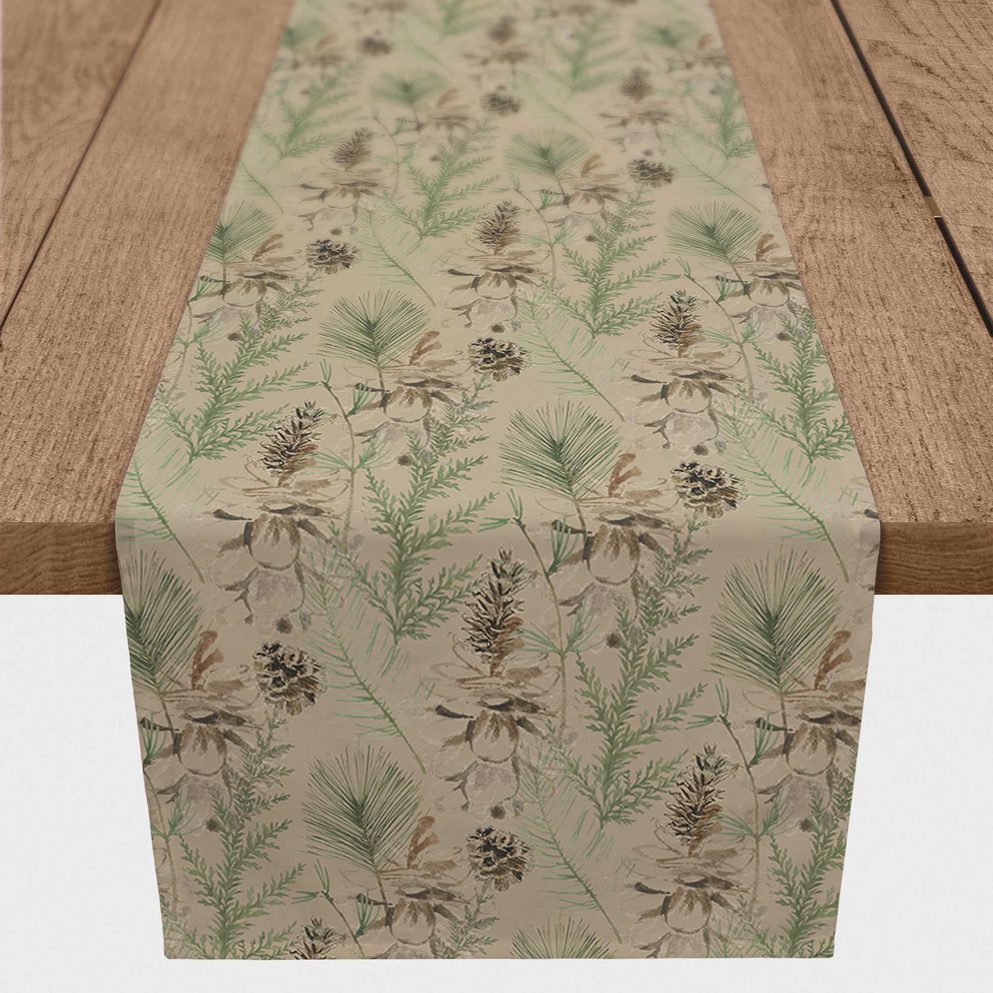 90" Pinecones & Greenery Cotton Twill Runner