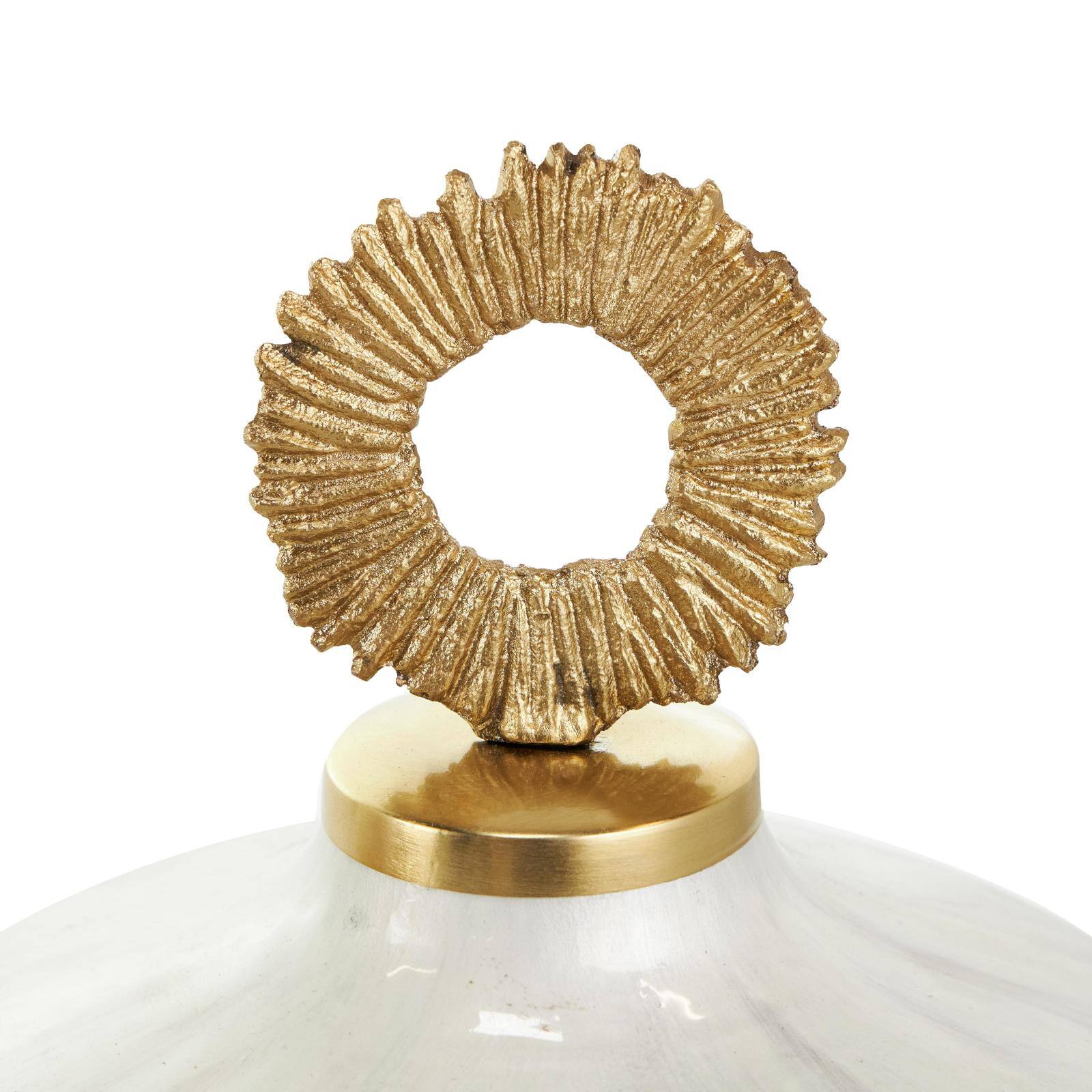 White Metal Abstract Brushed Decorative Jar Set with Gold Detailing & Ring Handles