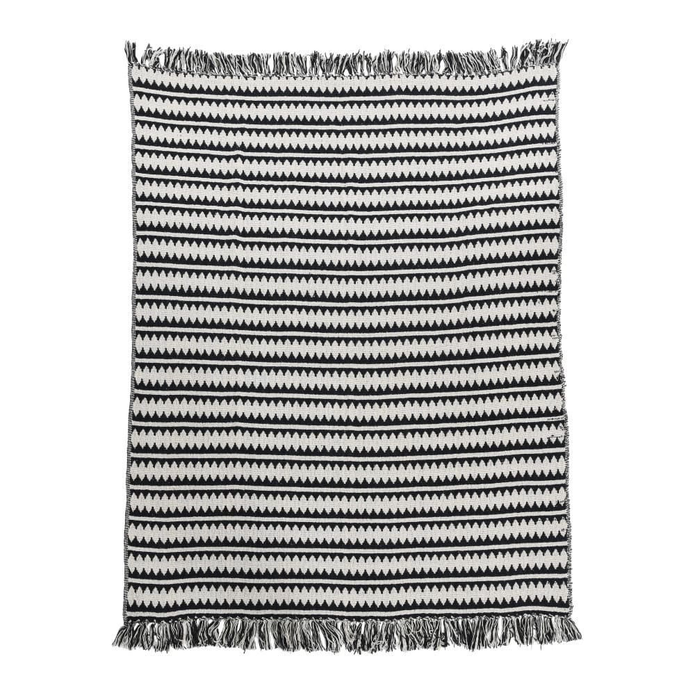 Striped Cotton Throw Blanket with Fringe