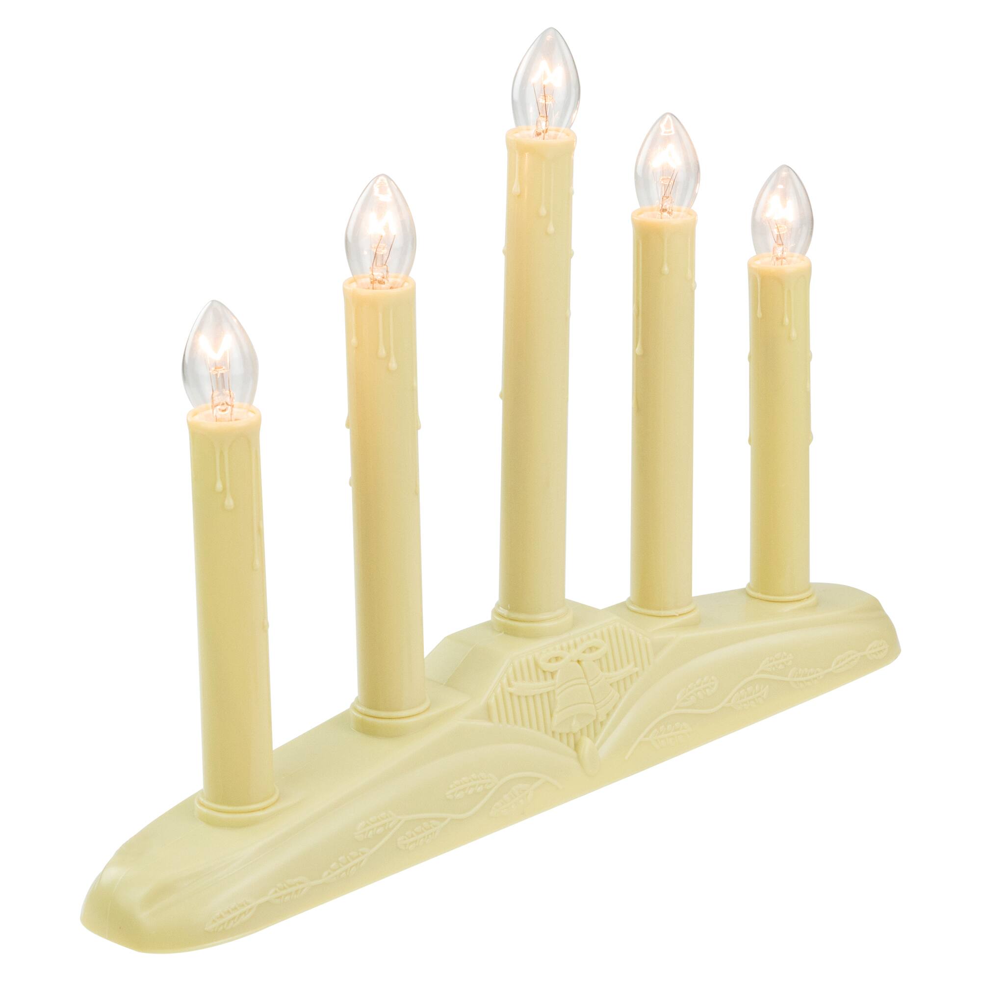 14.5&#x22; Ivory 5-Lights Christmas Chandelier on Holly Berry &#x26; Bell Base Candle Lamp