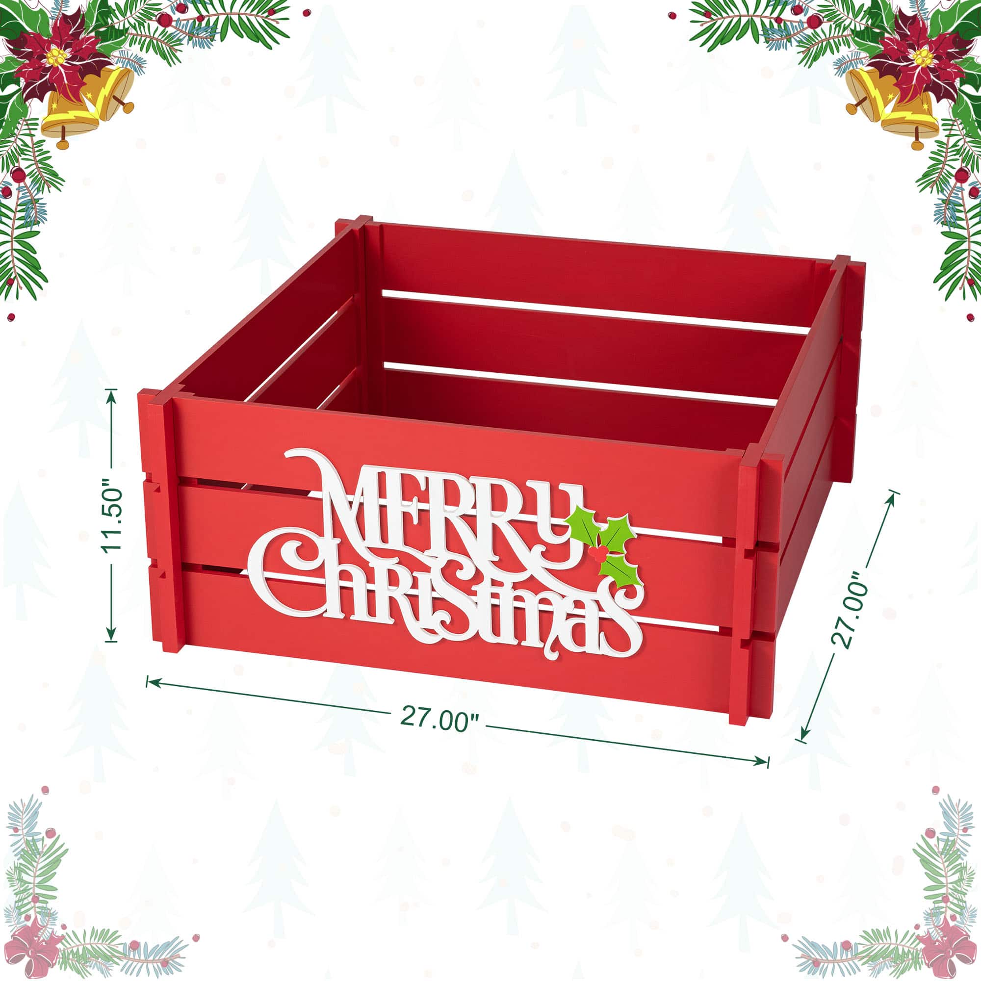 Glitzhome&#xAE; Red Merry Christmas Crate Tree Collar