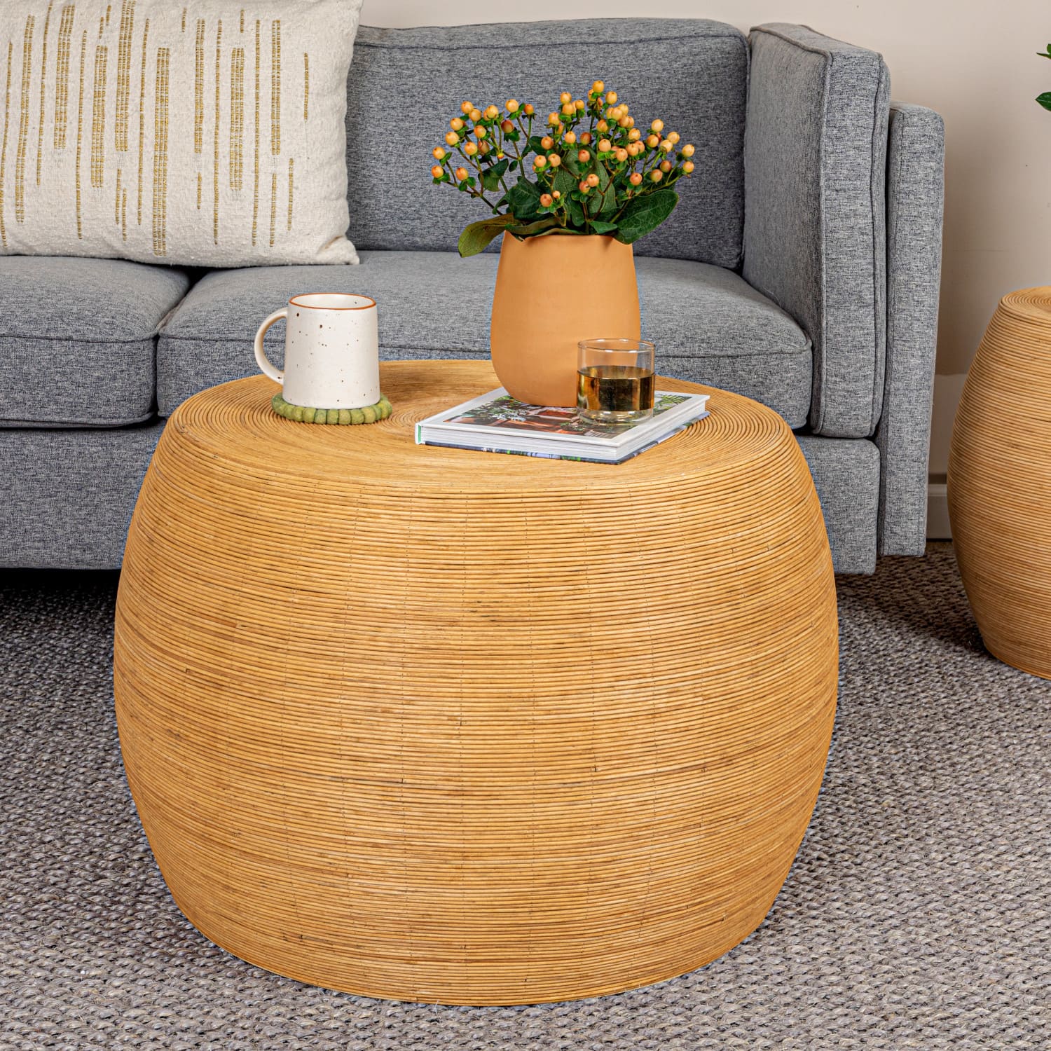 Hello Honey® 18" Natural Wide Rattan Round Accent Table
