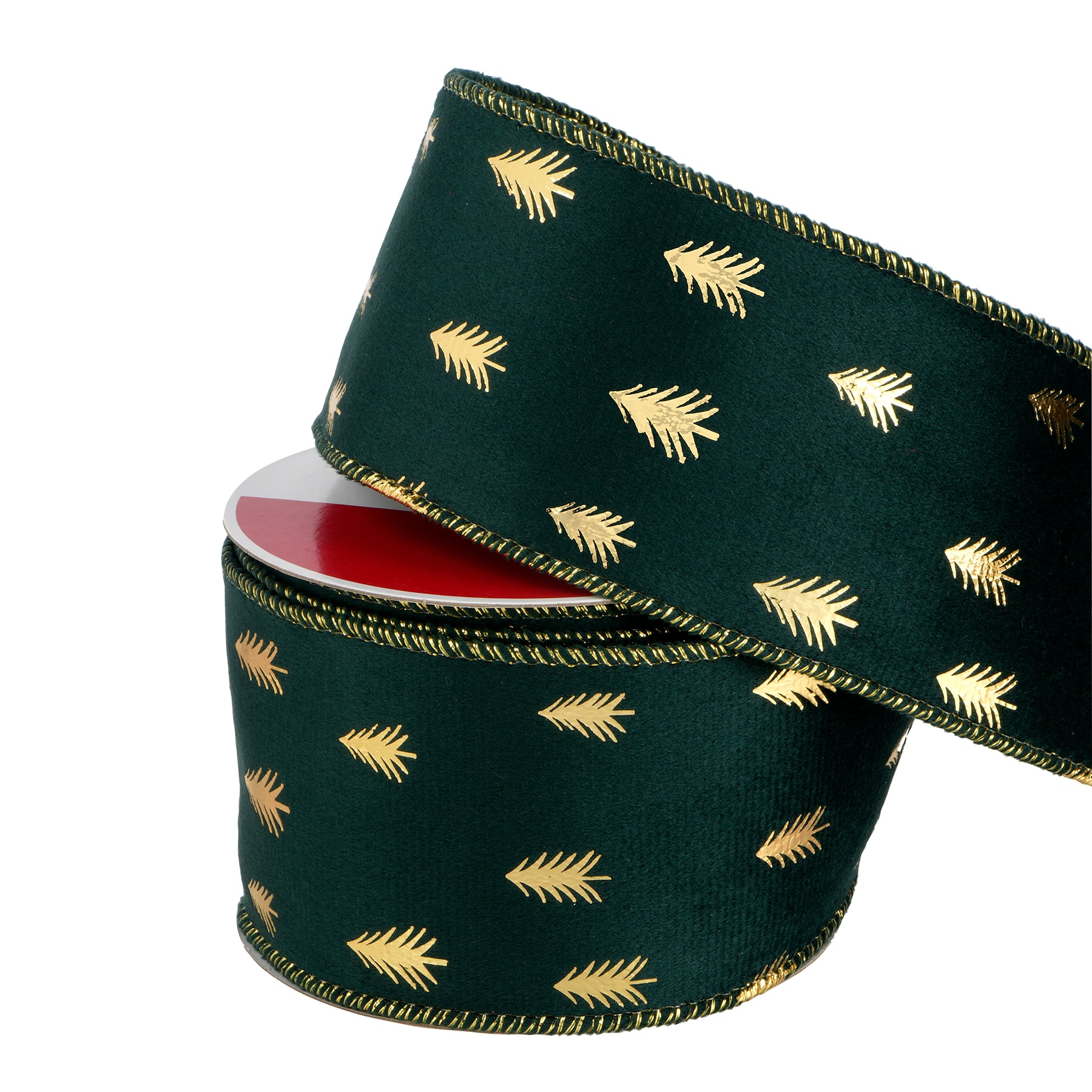 2.5&#x22; x 20ft. Green &#x26; Gold Trees Wired Ribbon by Celebrate It&#xAE;