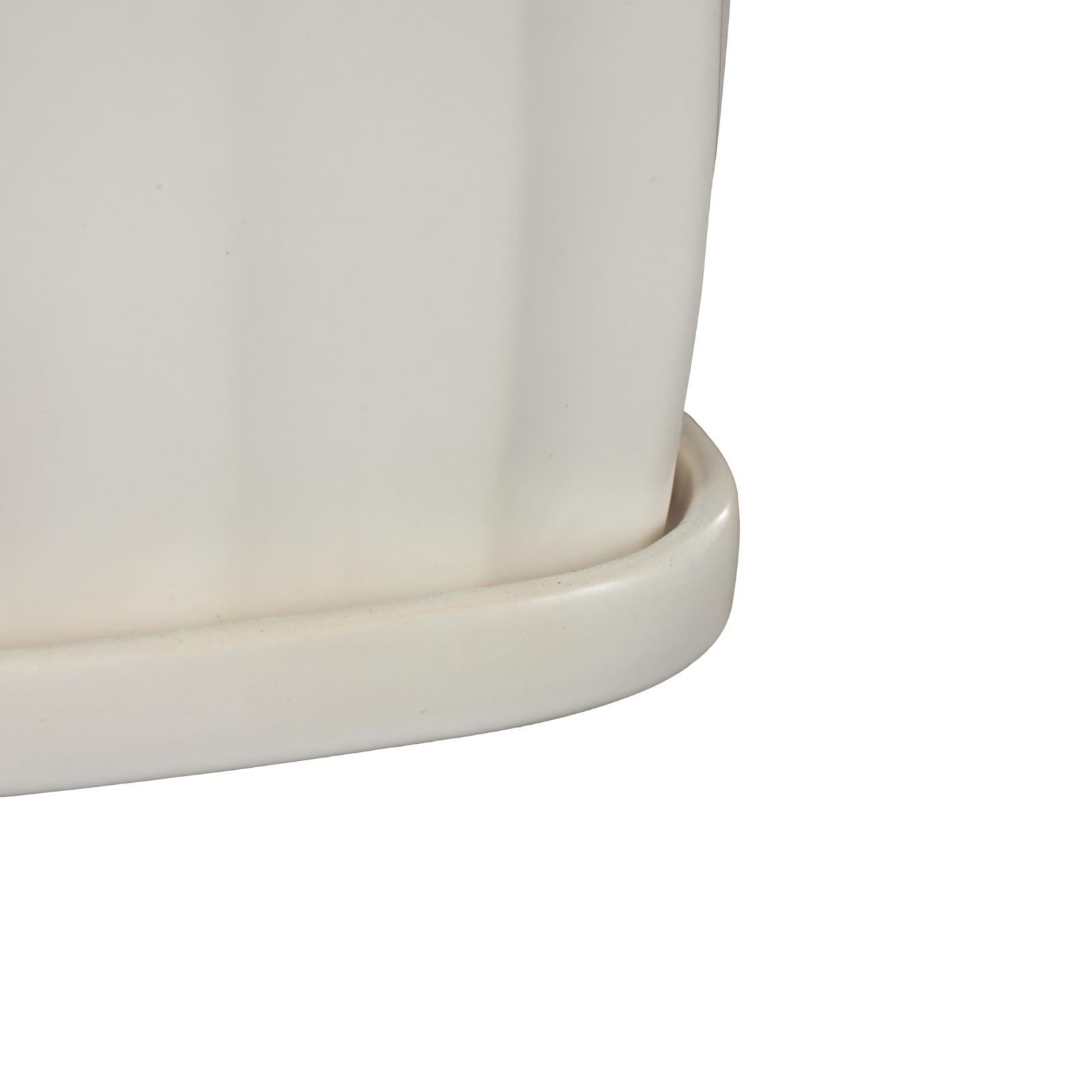 White Square Wide Groove Textured Ceramic Planter Set