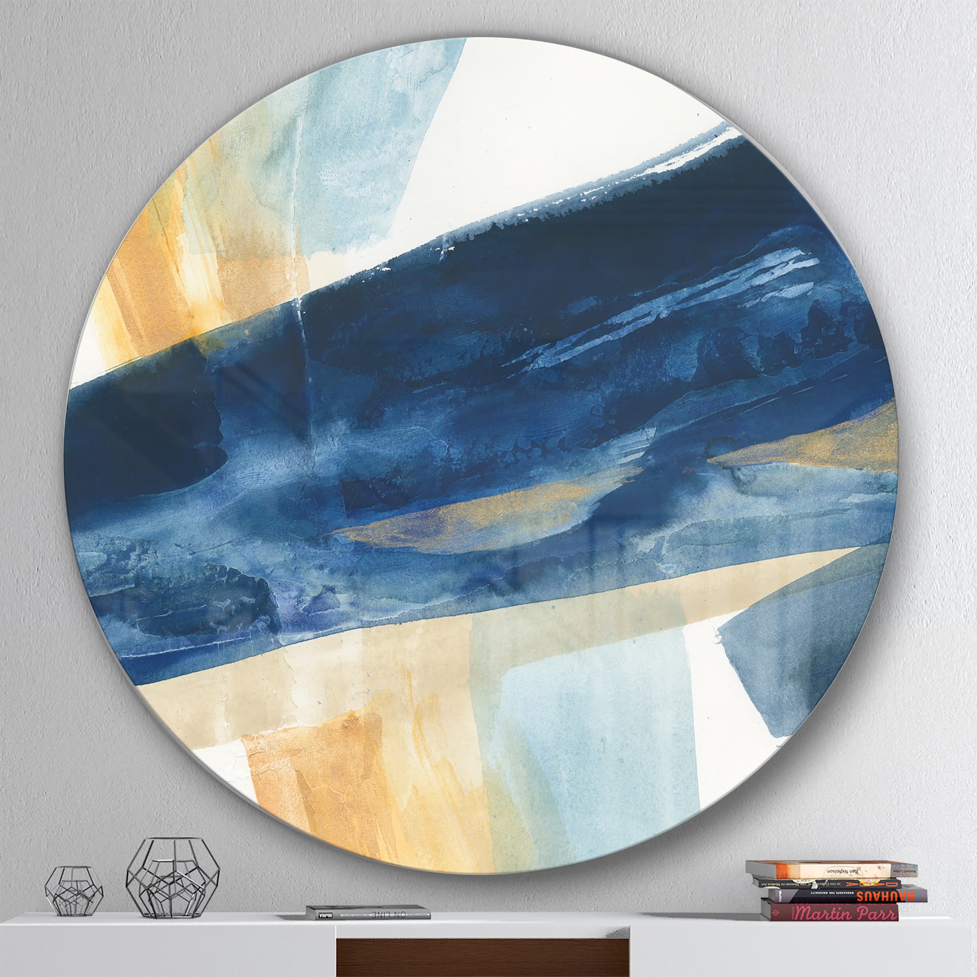 Designart - Indigo Panel I - Geometric Metal Circle Wall Art