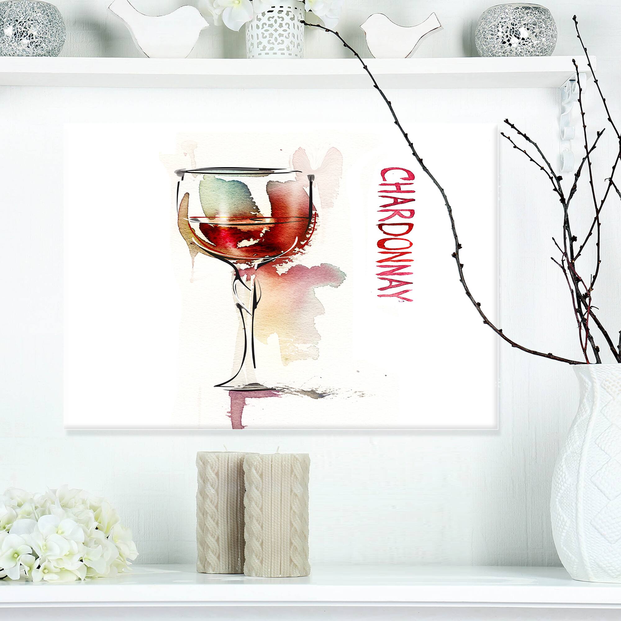 Designart - Red Wine on White Background - Contemporary Canvas Art Print