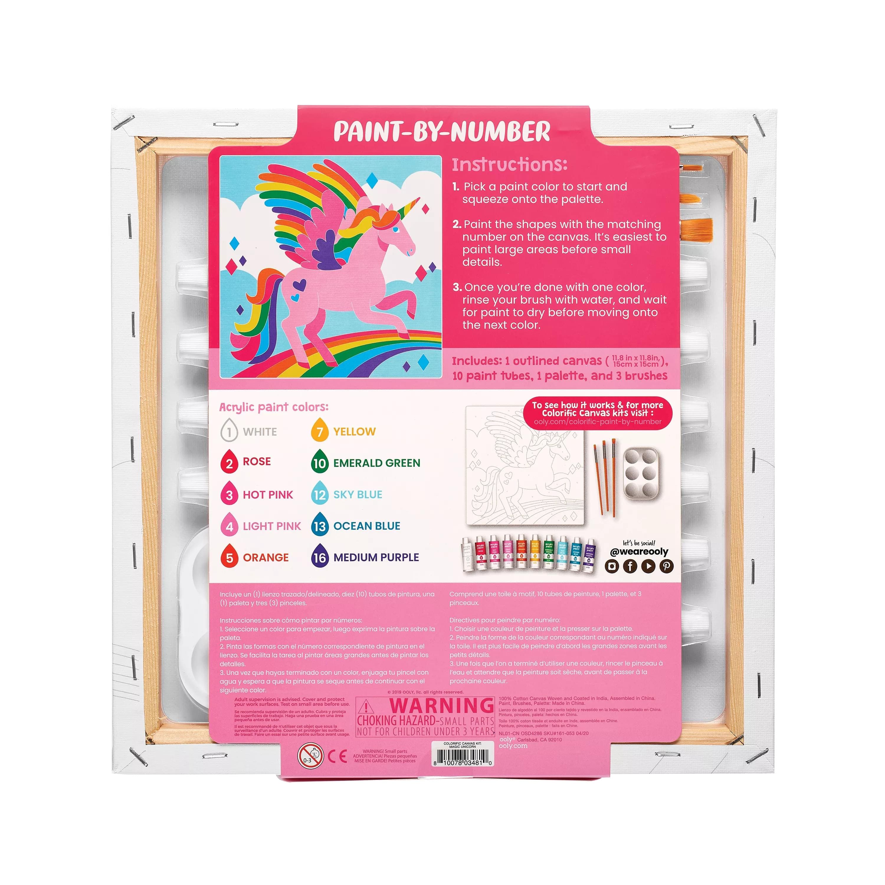 OOLY Colorific Canvas Magic Unicorn Paint-By-Number Kit