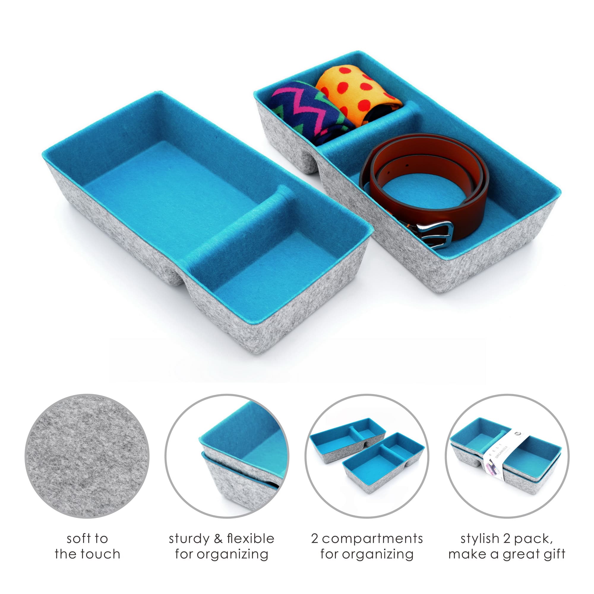 Welaxy Felt 2 Piece Divided Drawer Organizer Trays
