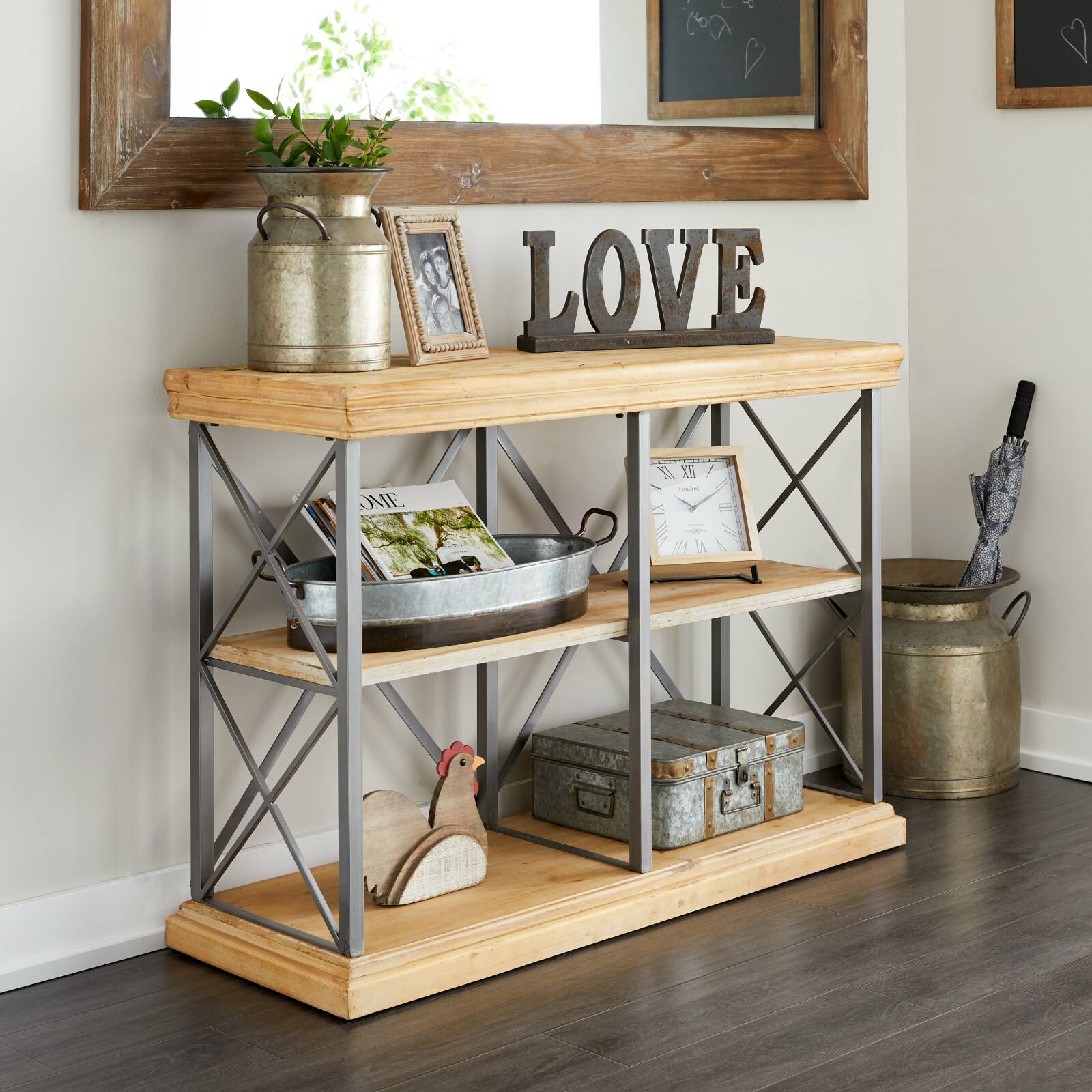 Brown Wood Industrial Shelving Unit, 34 " x 48 " x 17 "