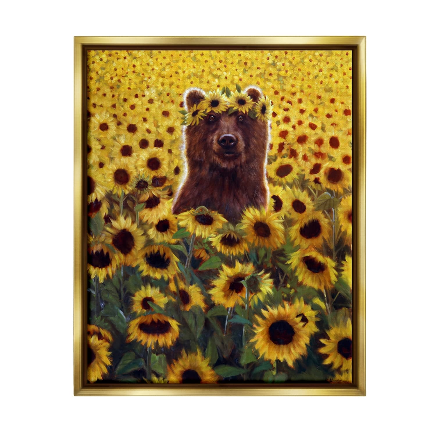 Stupell Industries Happy Bear Sunflower Field Floater Framed Art
