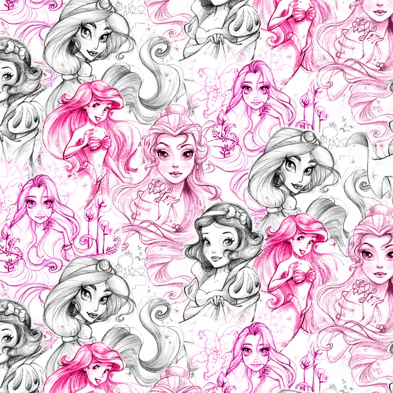 Disney&#xAE; Enchanting Stories Princess Sketch Cotton Fabric