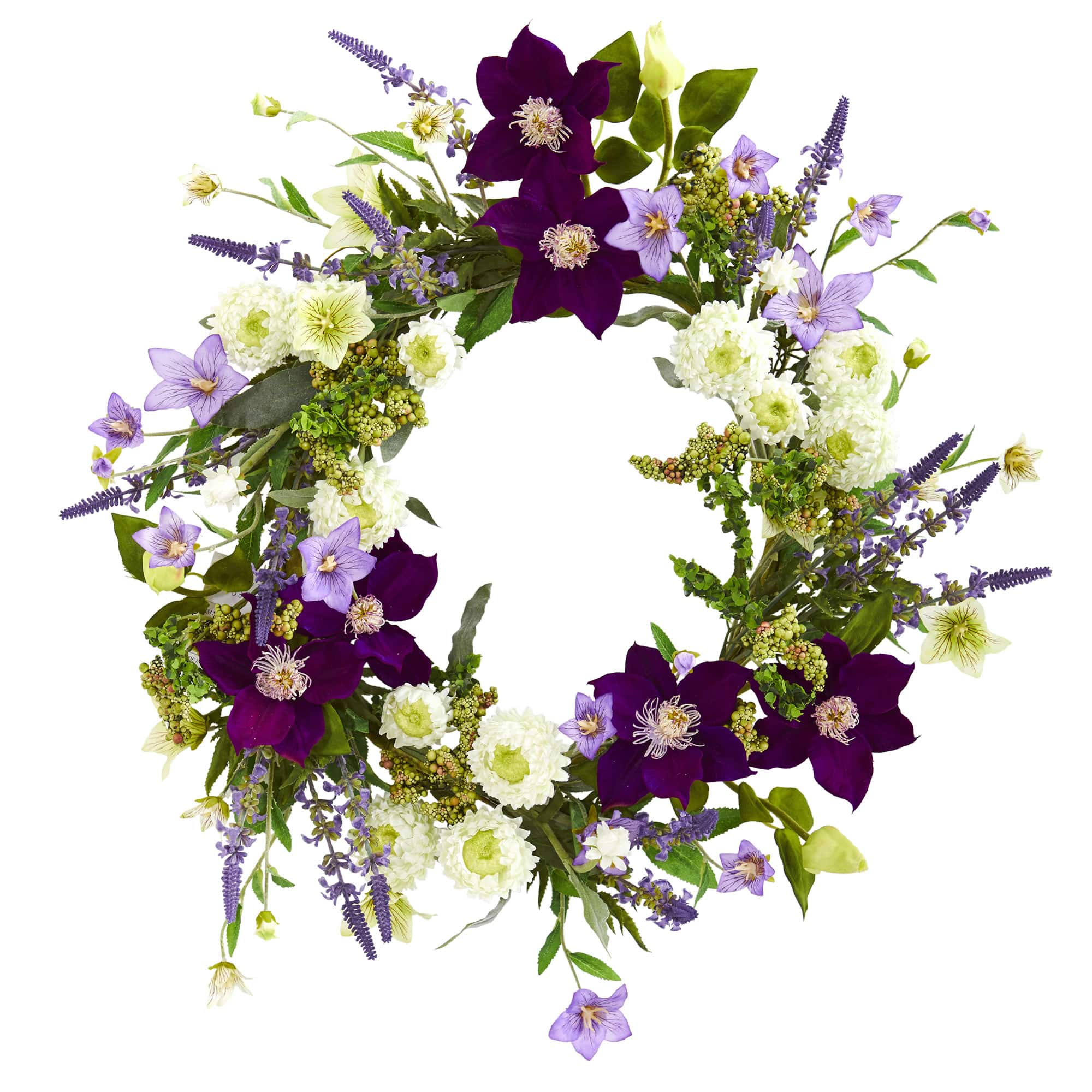 22&#x27;&#x27; Purple &#x26; White Mixed Flower Wreath