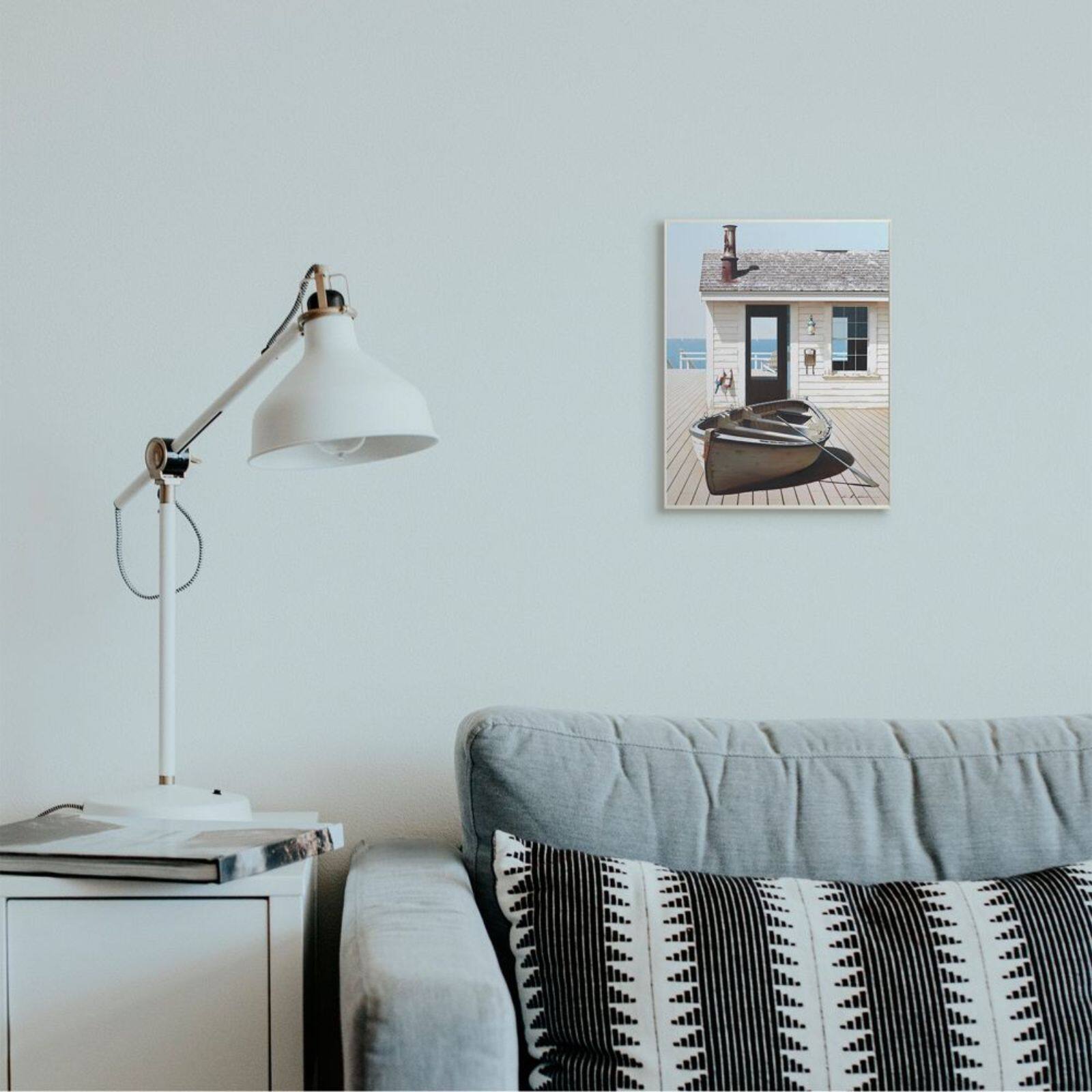 Stupell Industries Boat On Boardwalk Tranquil Coastal Boathouse Wall Plaque