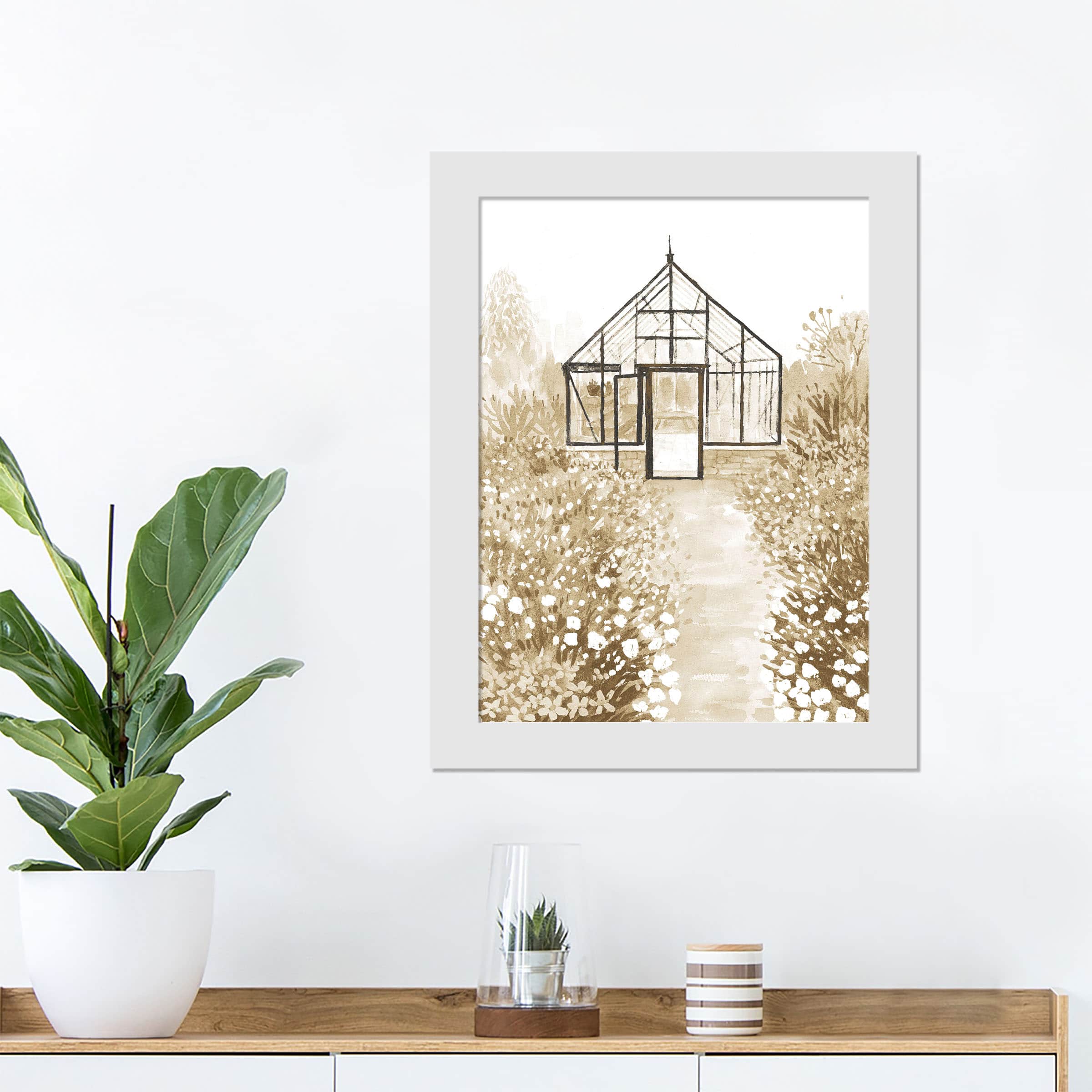 Modern Greenhouse Wall Print in White Frame