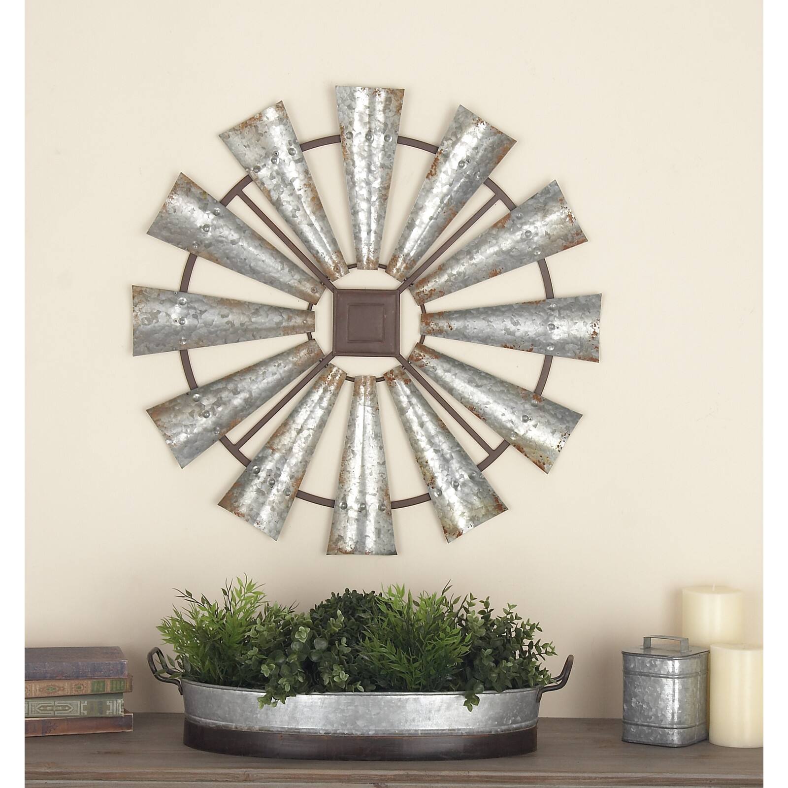 Silver Farmhouse Decorative Windmill Wall Accent
