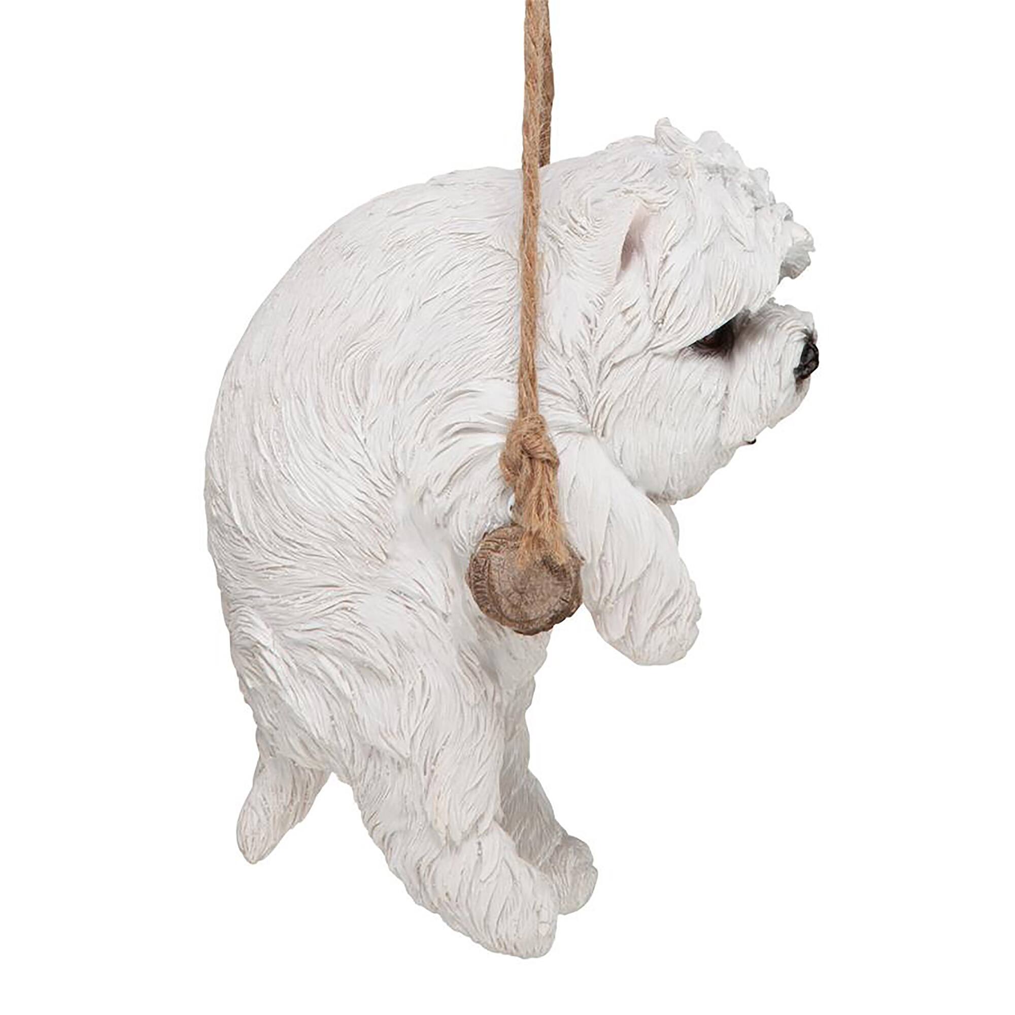 Design Toscano 8&#x22; White Maltese Puppy on a Perch Hanging Dog Sculpture