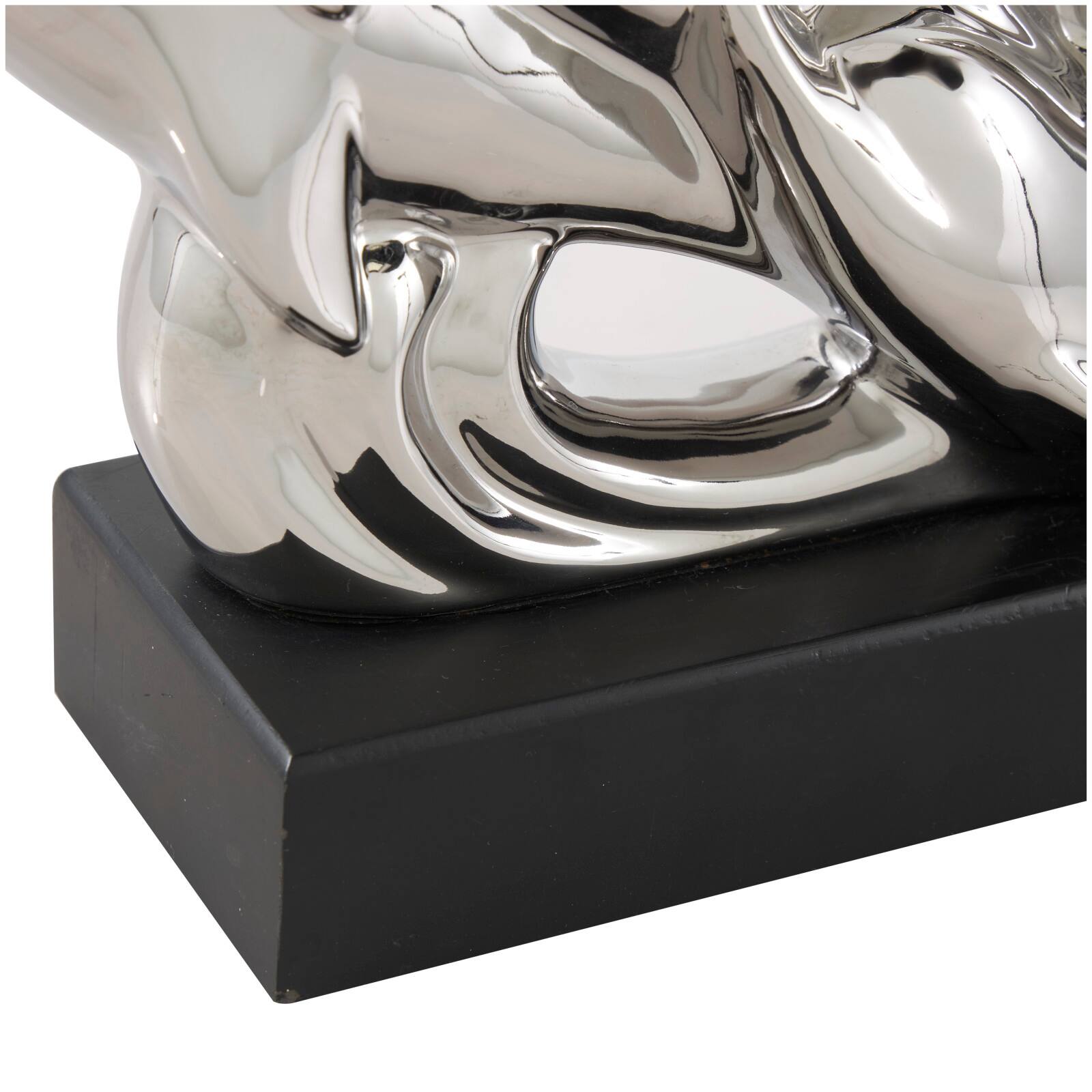 15.5&#x22; Silver Ceramic Dolphin Sculpture with Black Block Base