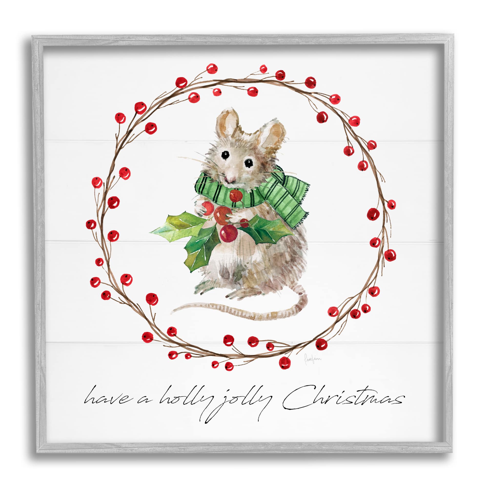 Stupell Industries Holly Jolly Christmas Mouse Framed Giclee Art