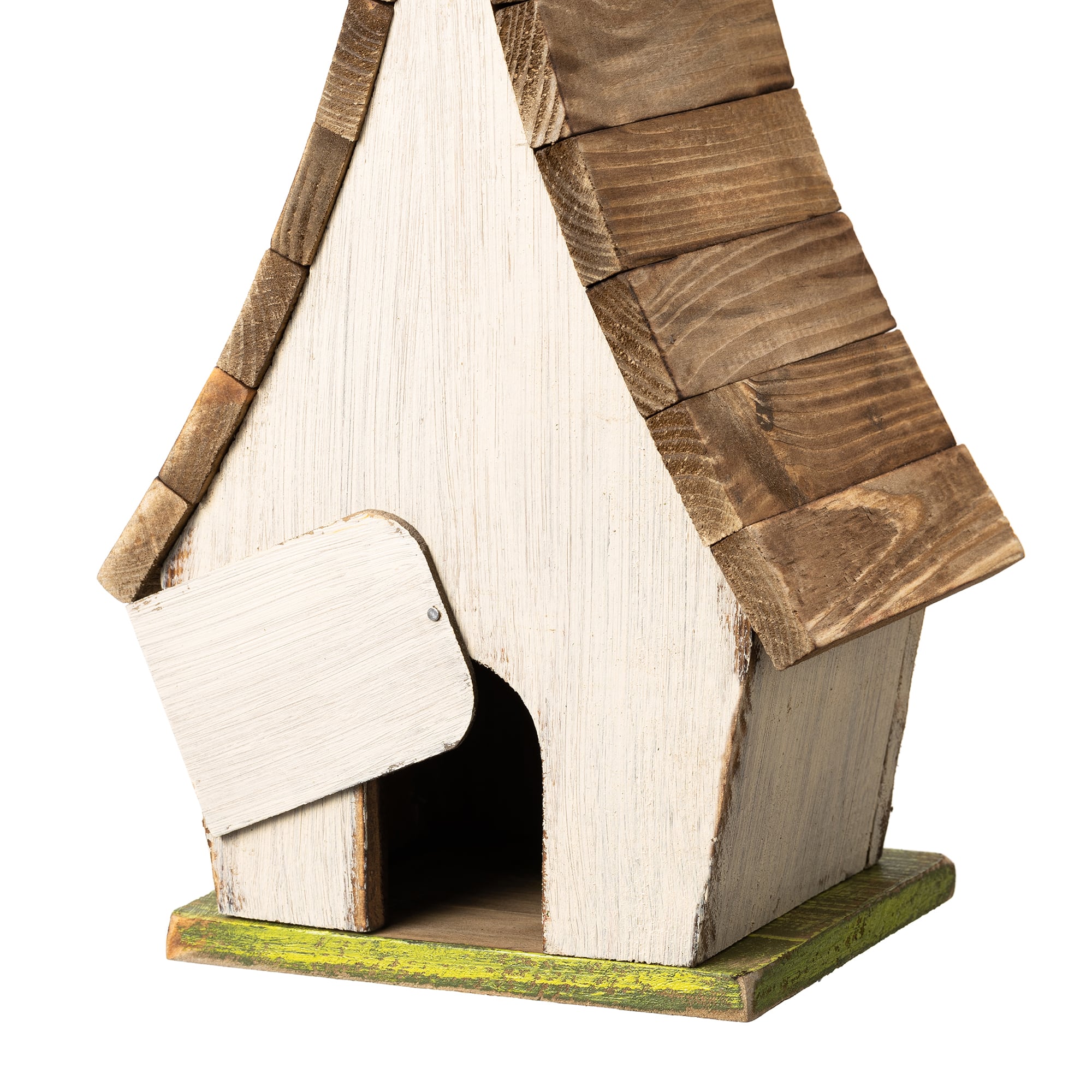 Glitzhome&#xAE; 9.5&#x22; White Distressed Wood Birdhouse with Leaves