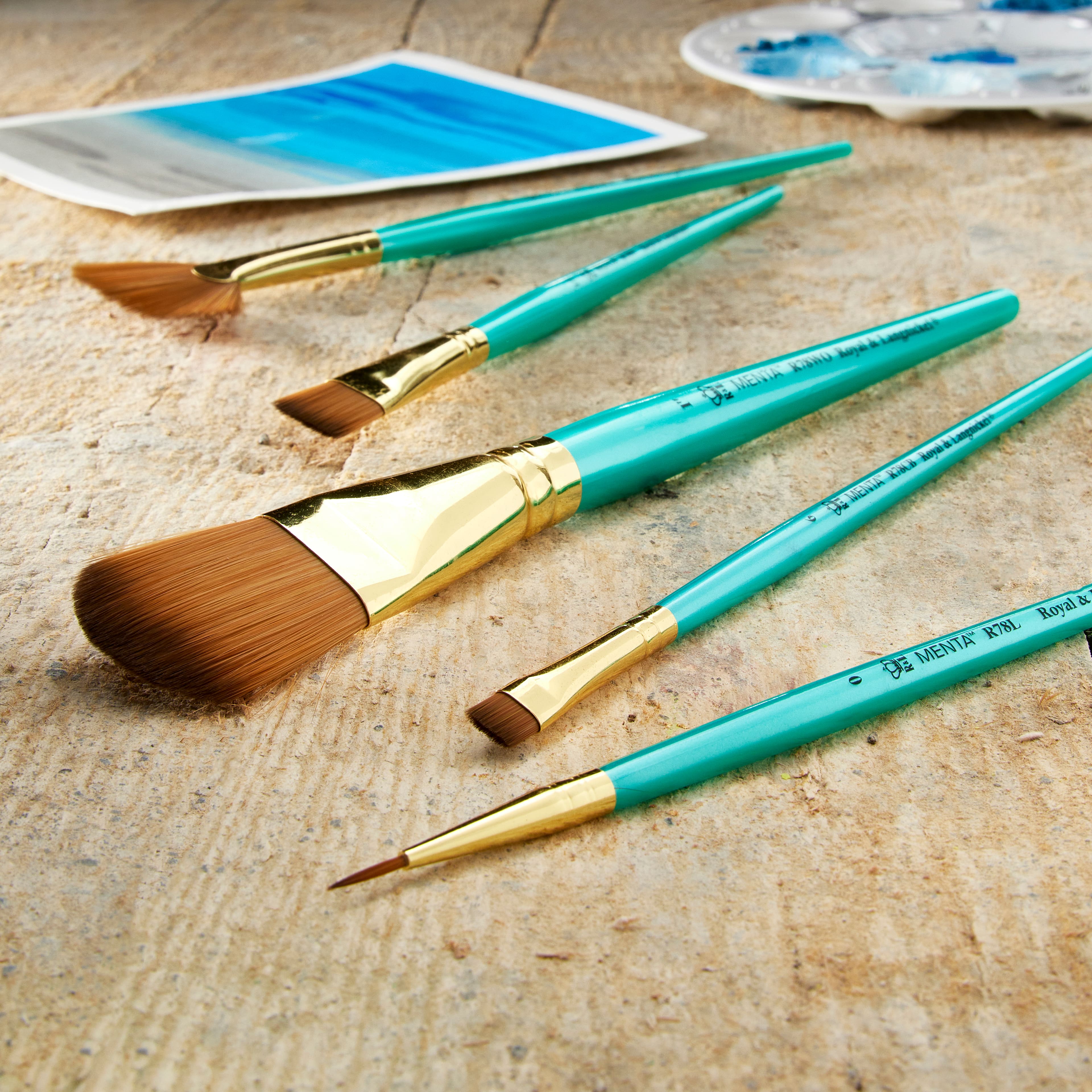 Royal &#x26; Langnickel&#xAE; Menta&#x2122; Fan &#x26; Liner Synthetic Acrylic 5 Piece Brush Set