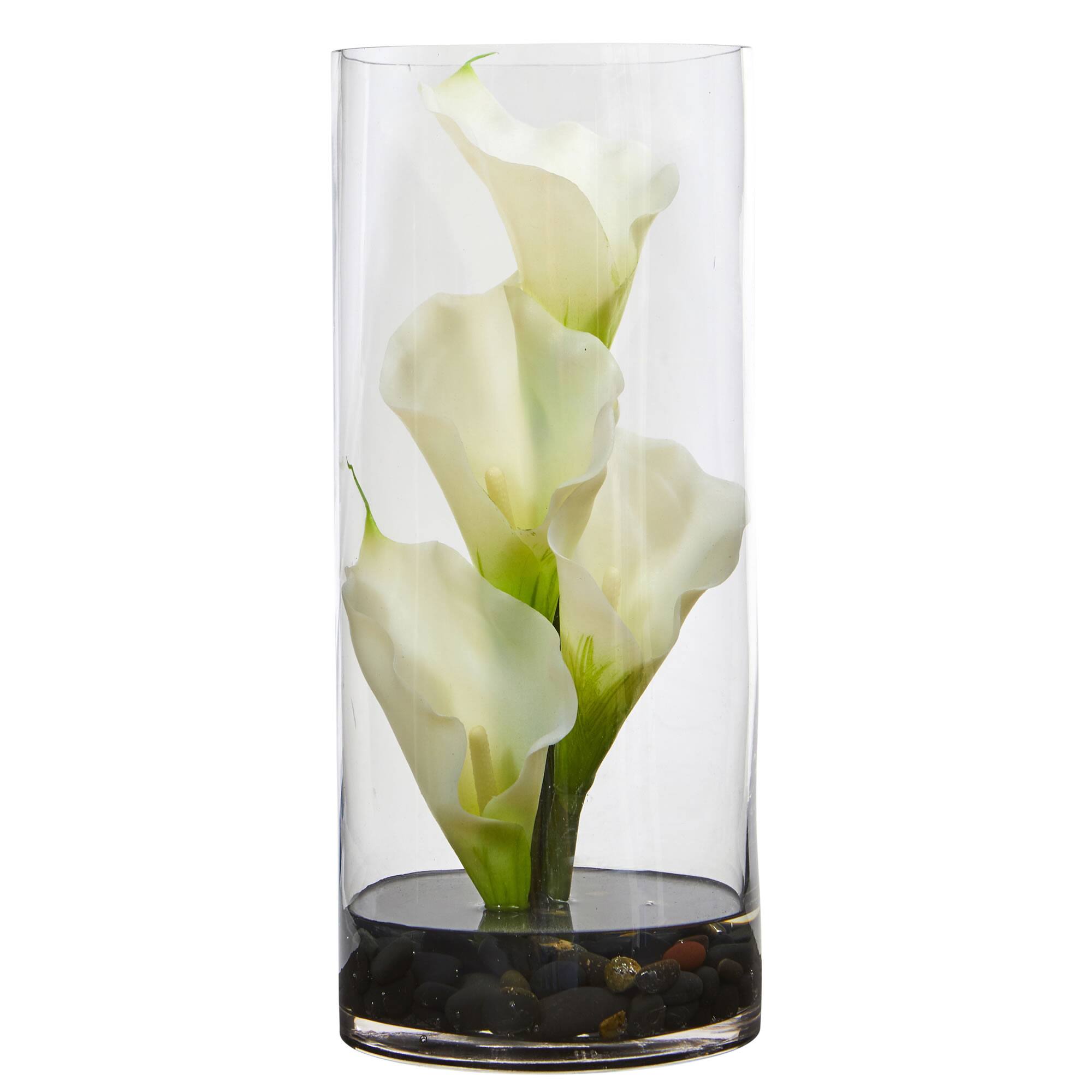 14" Cream Calla Lily In Cylinder Glass Vase