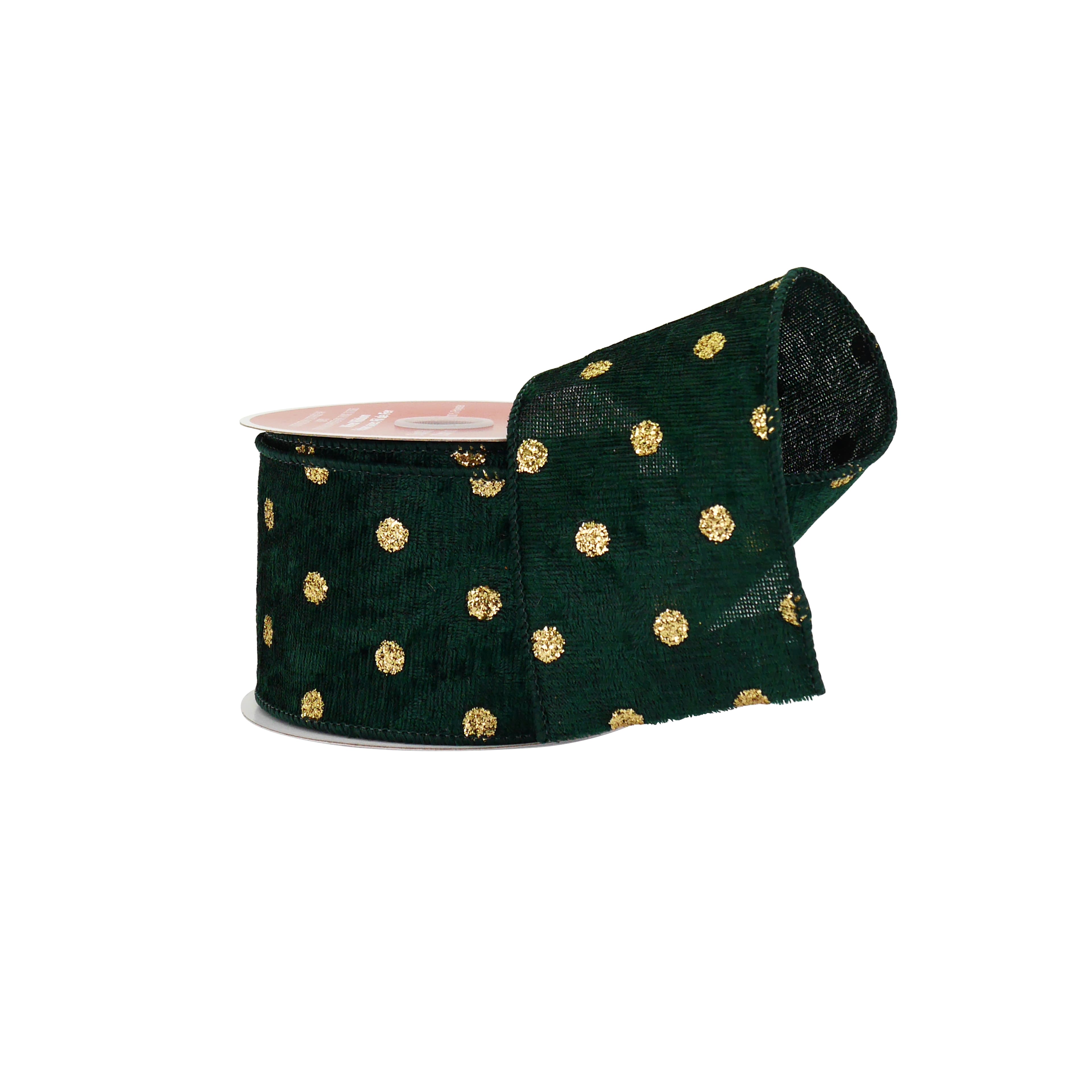 2.5&#x22; x 20ft. Green &#x26; Gold Dots Wired Ribbon by Celebrate It&#xAE;