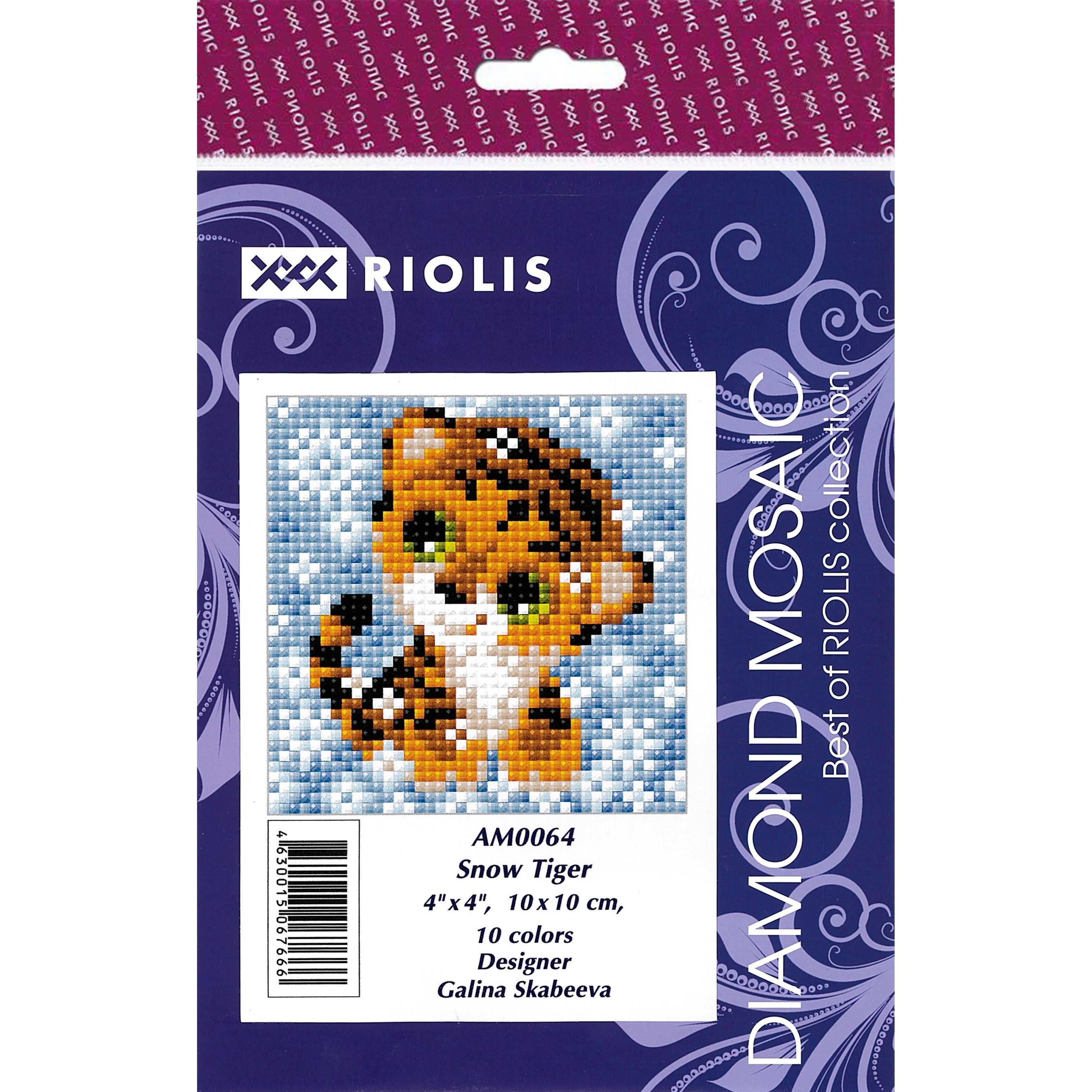 RIOLIS Diamond Snow Tiger Mosaic Kit, Square Diamonds
