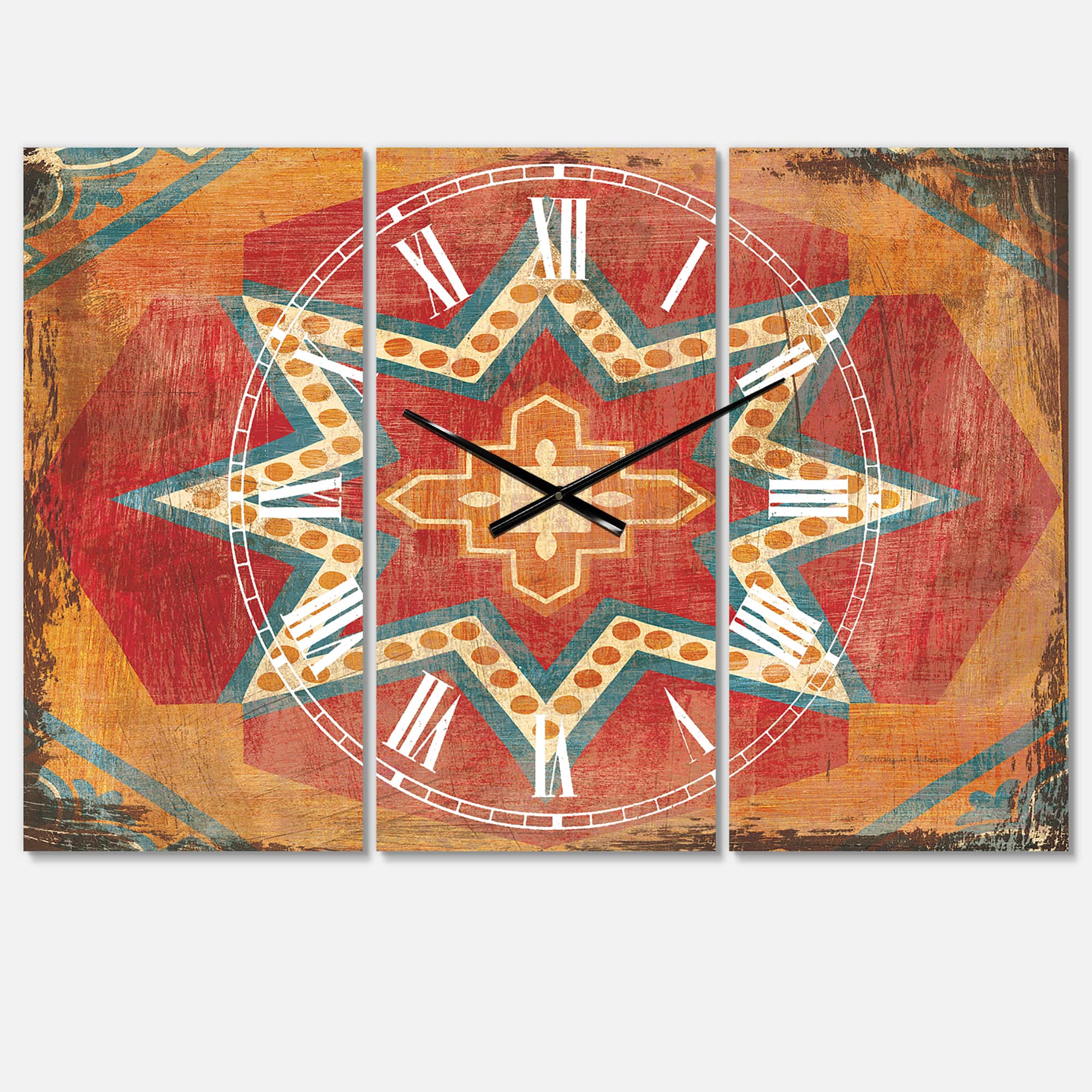 Designart Moroccan Orange Tiles Collage I Multipanel Wall Clock