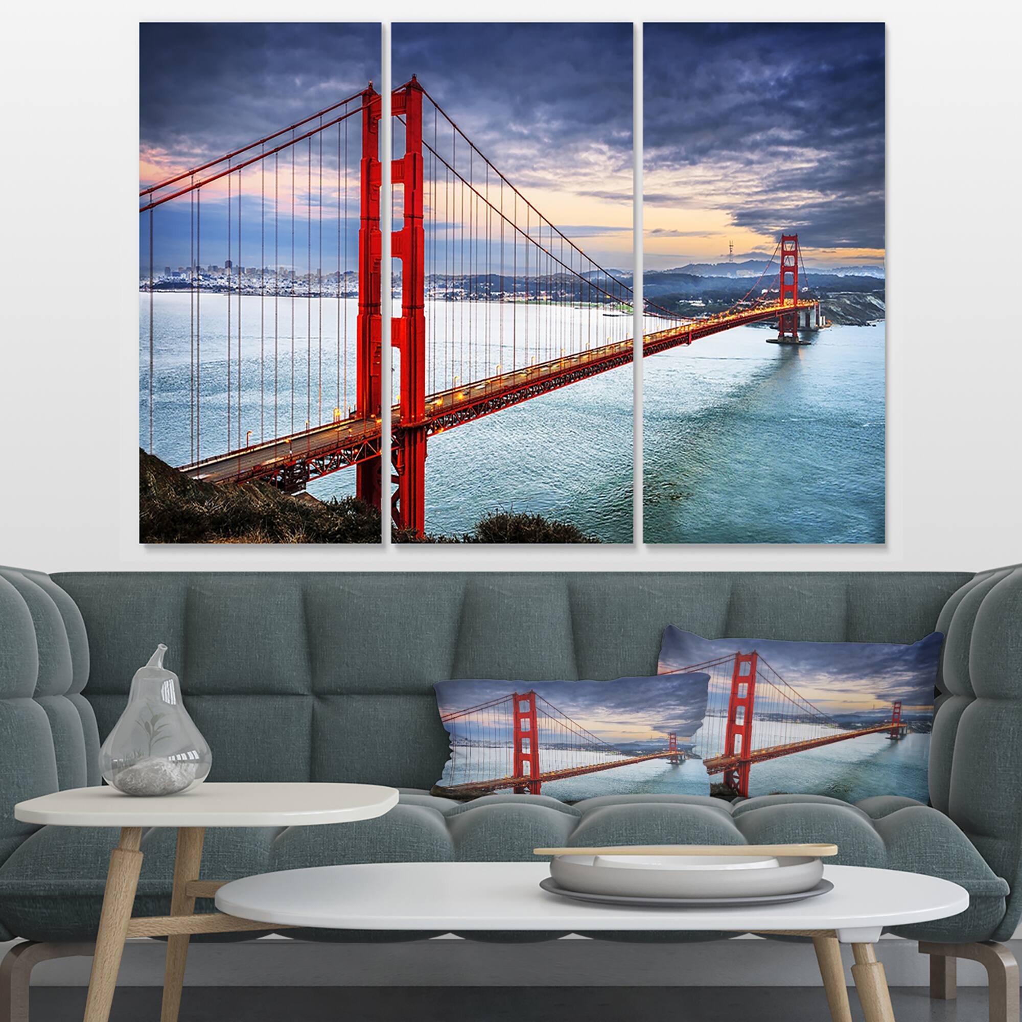 Designart - Golden Gate under Cloudy Sky