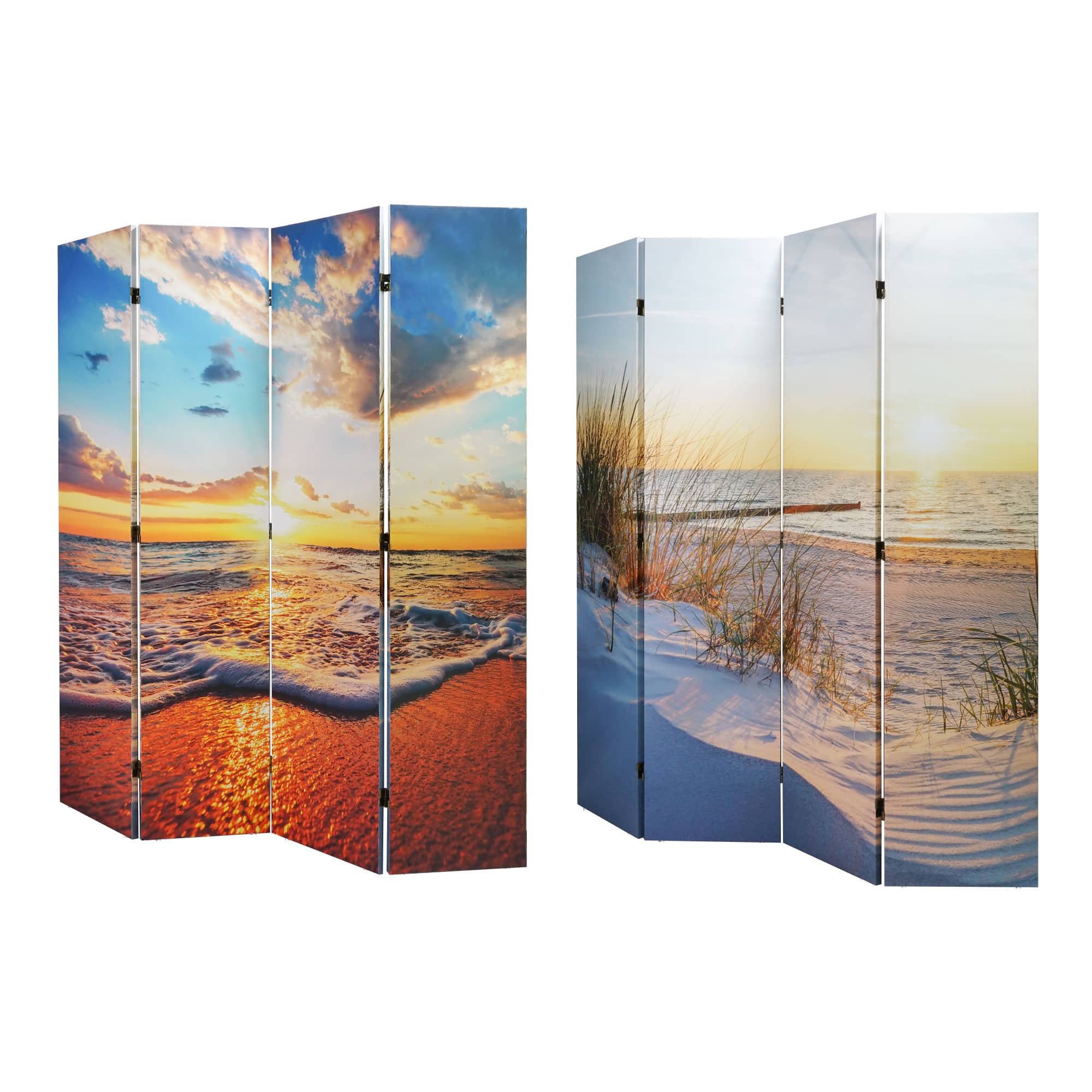 American Art Decor&#x2122; 6ft. Double-Sided 4-Panel Baltic Sea Beach Sunrise Portable Canvas Privacy Screen