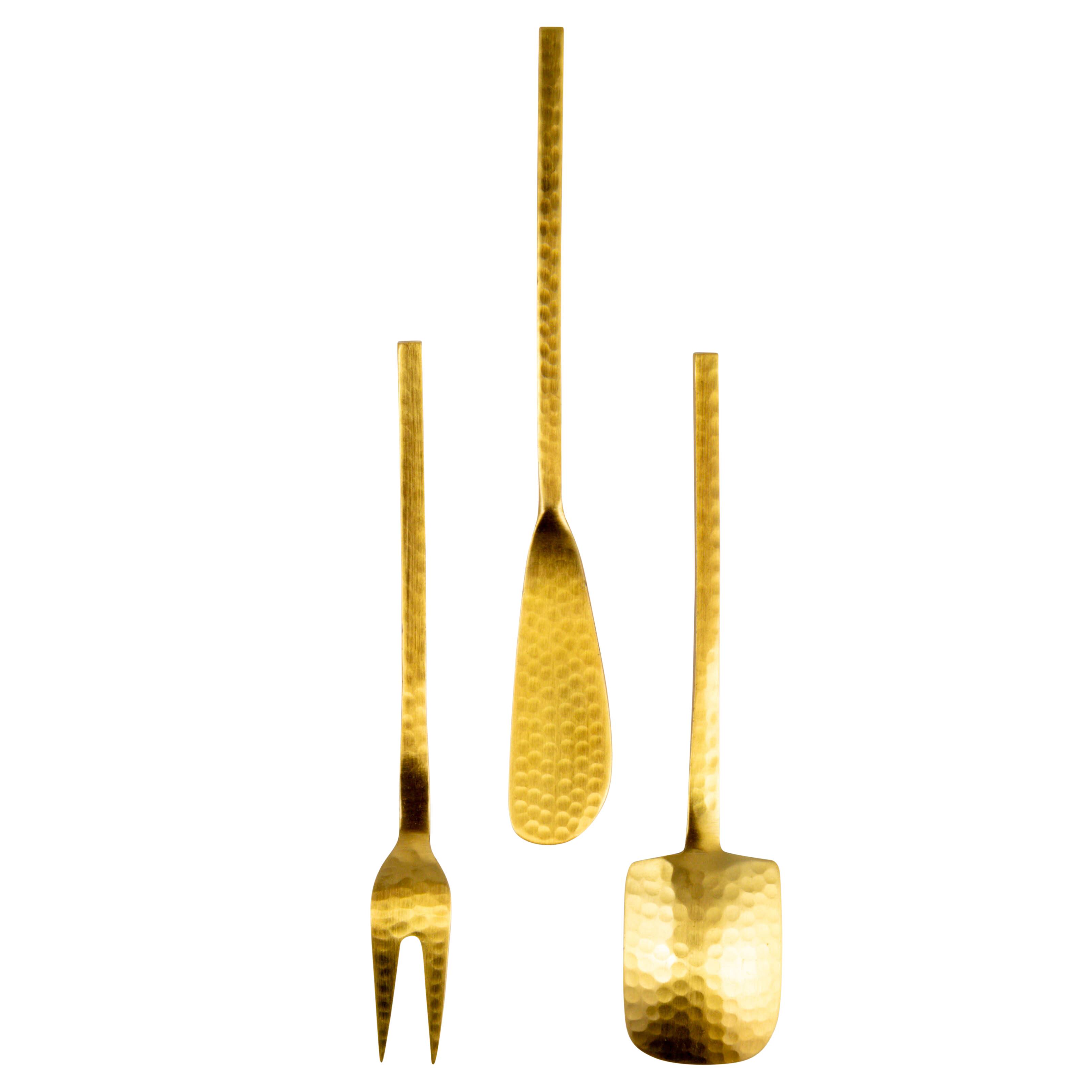 Gilded Hammered Stainless Steel Appetizer Utensil Set