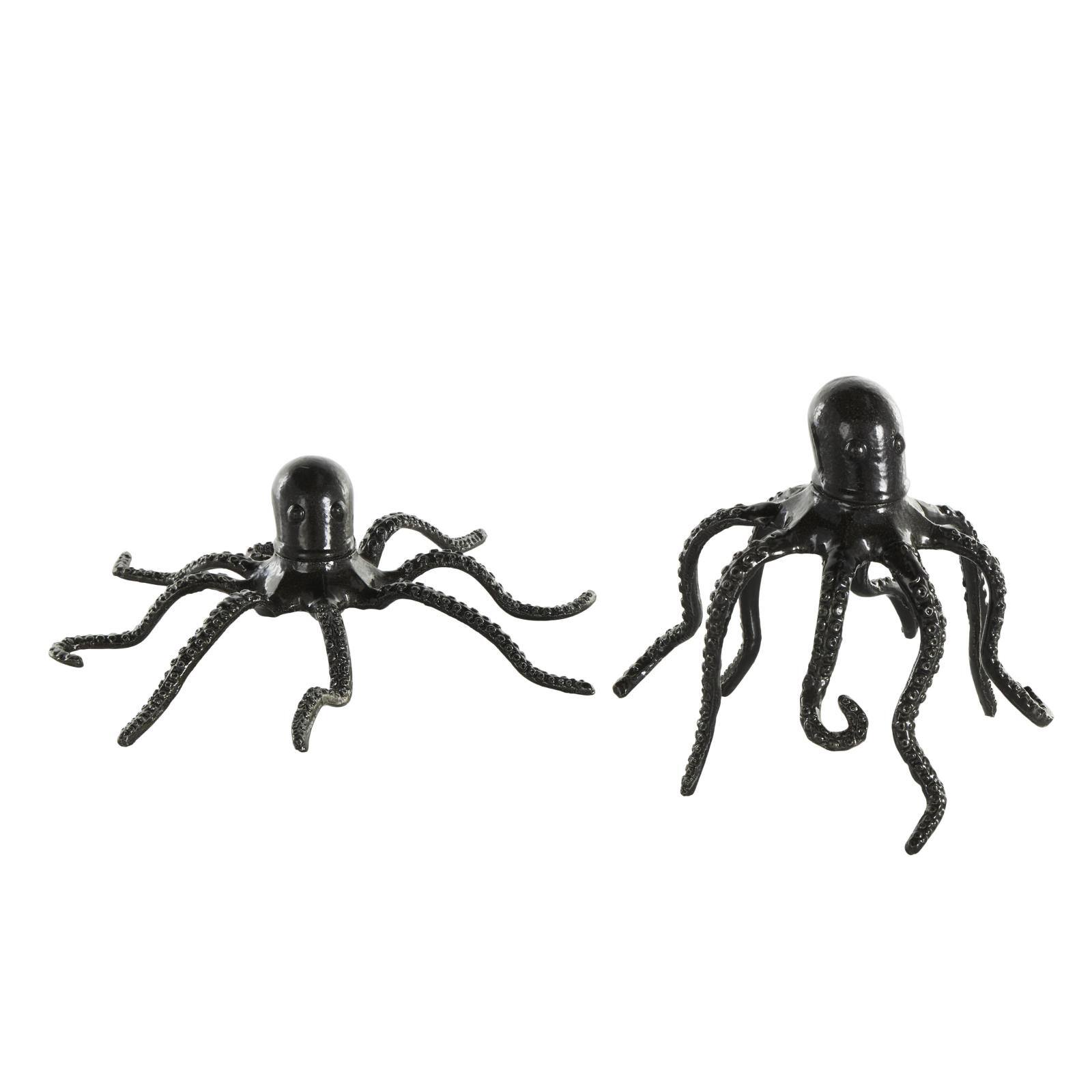 Black Aluminum Metal Octopus with Textured Tentacles Sculpture Set