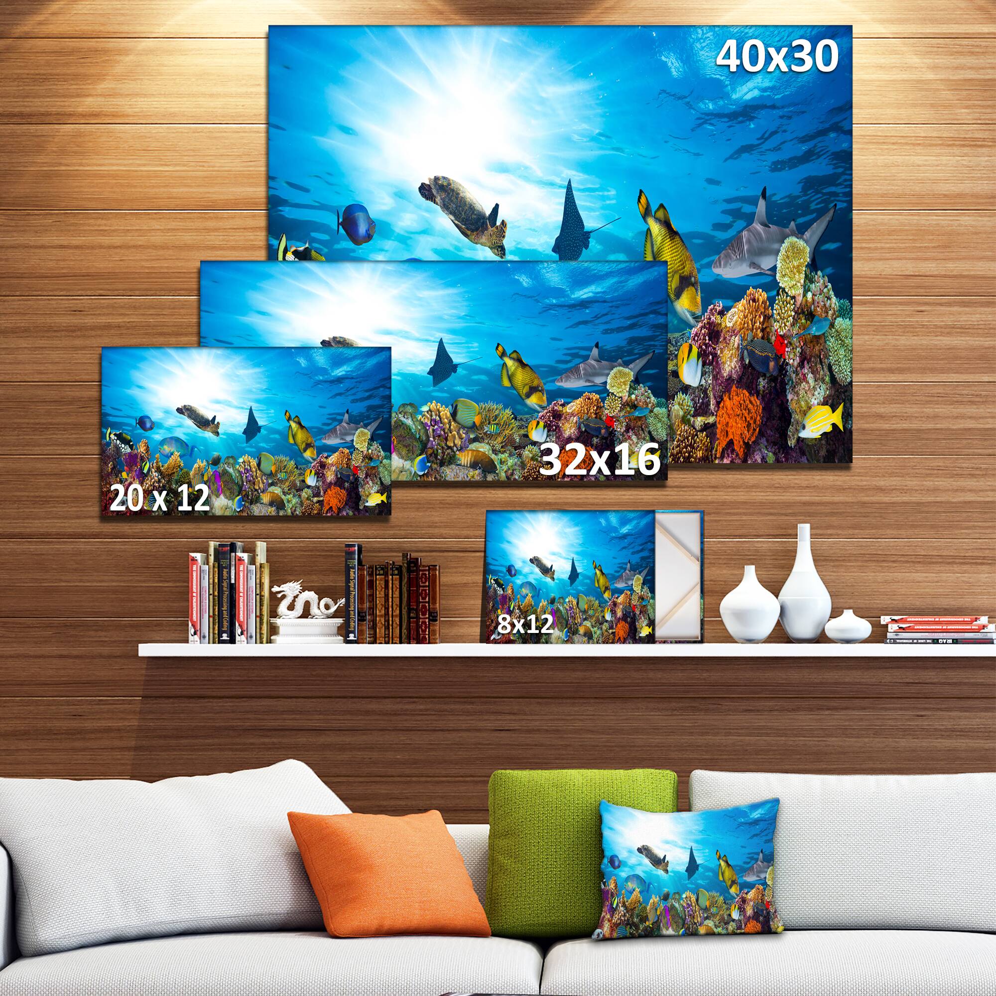 Designart - Colorful Coral Reef with Fishes - Seascape Canvas Art Print
