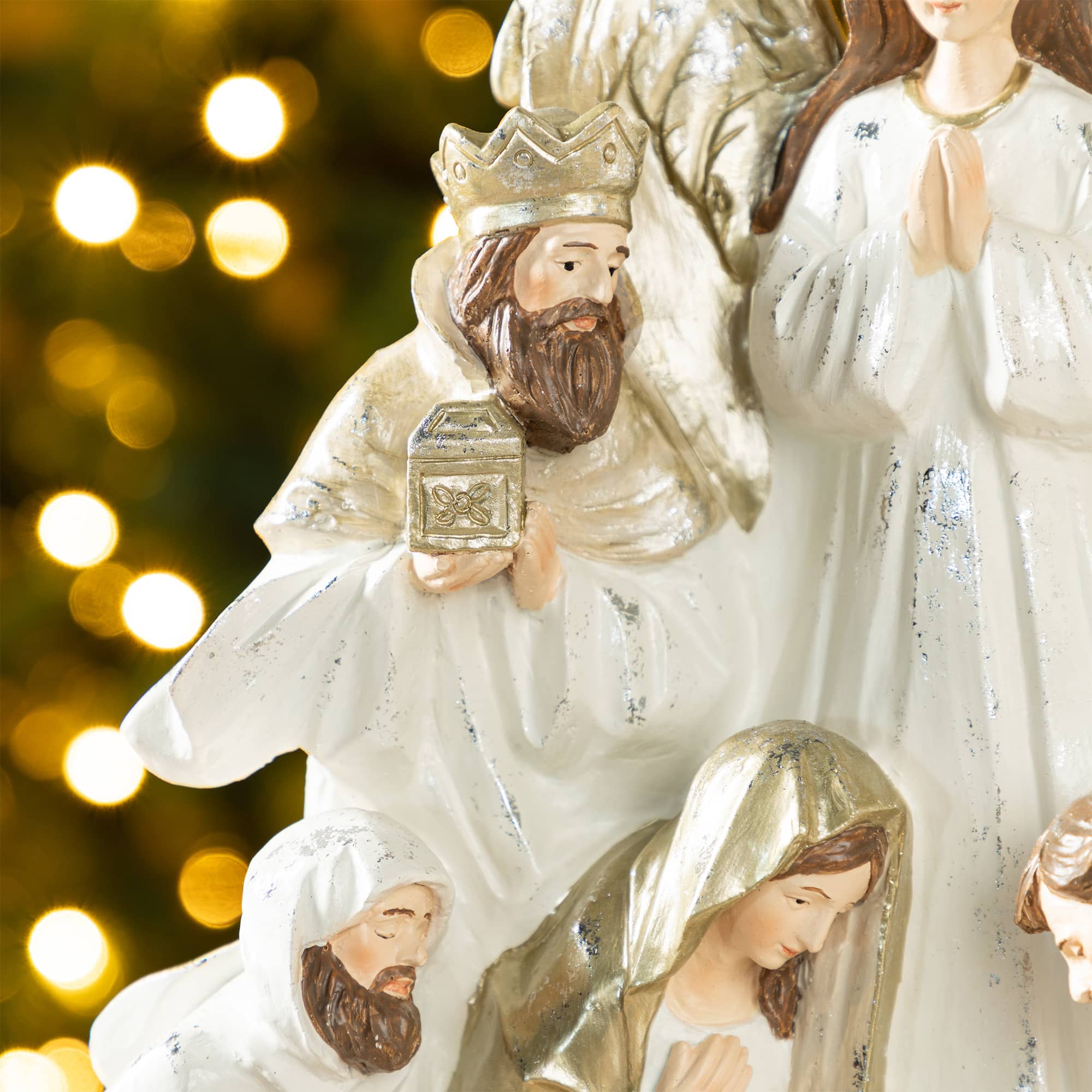 Glitzhome&#xAE; 13&#x22; Ivory &#x26; Gold Resin Nativity Figurine