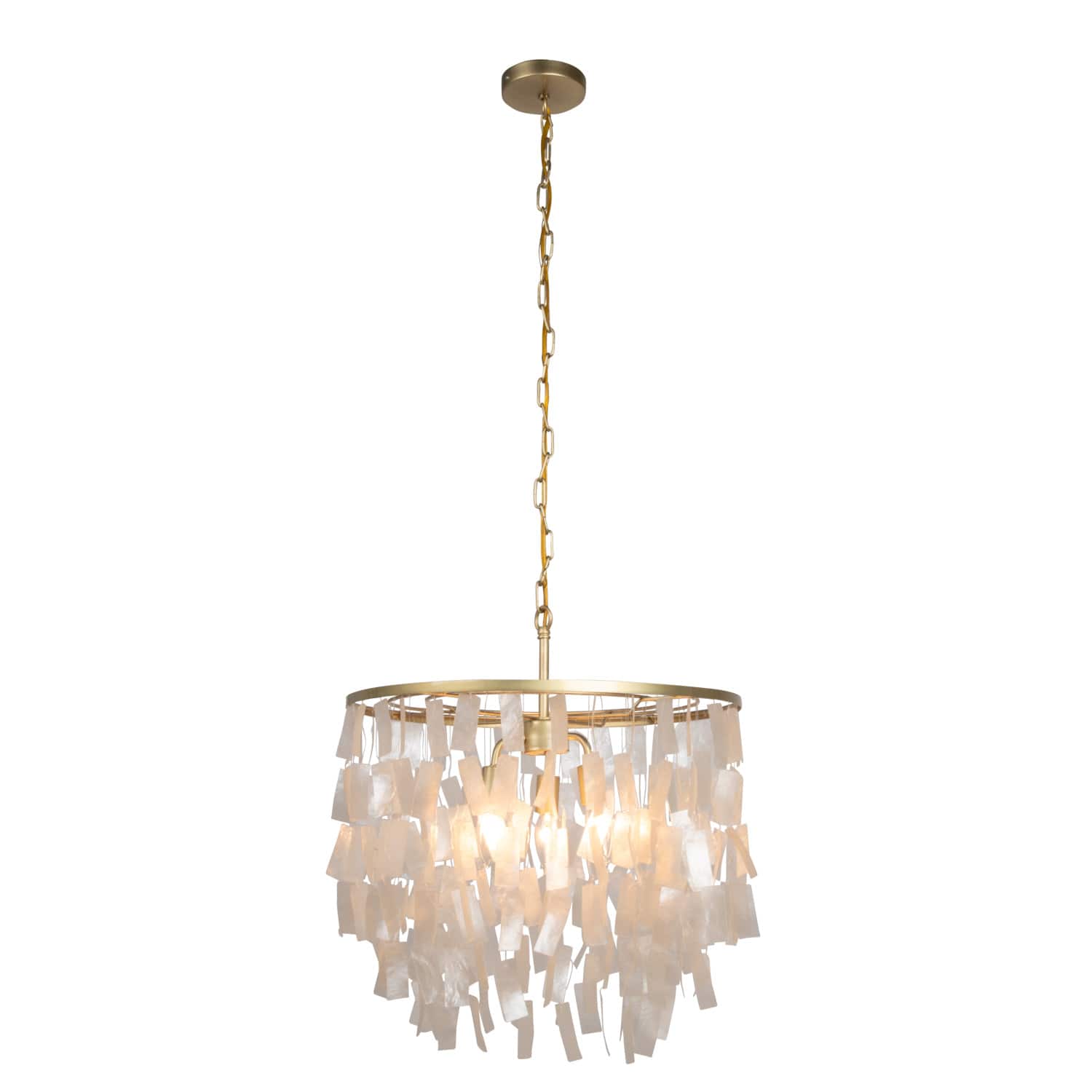 Marina Large Round Gold Metal &#x26; Natural Capiz Chandelier Style Pendant Ceiling Light