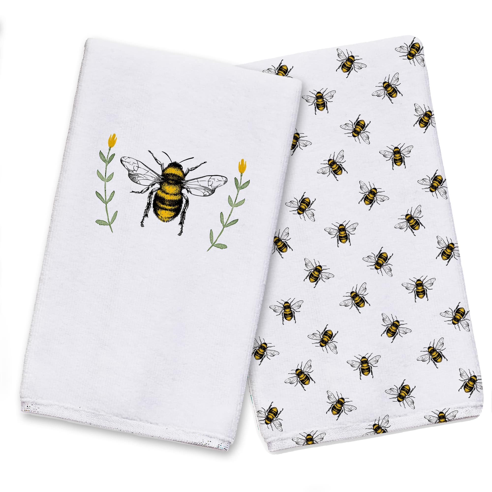 Bee With Watercolor Flowers 16" x 25" Tea Towel Set of 2