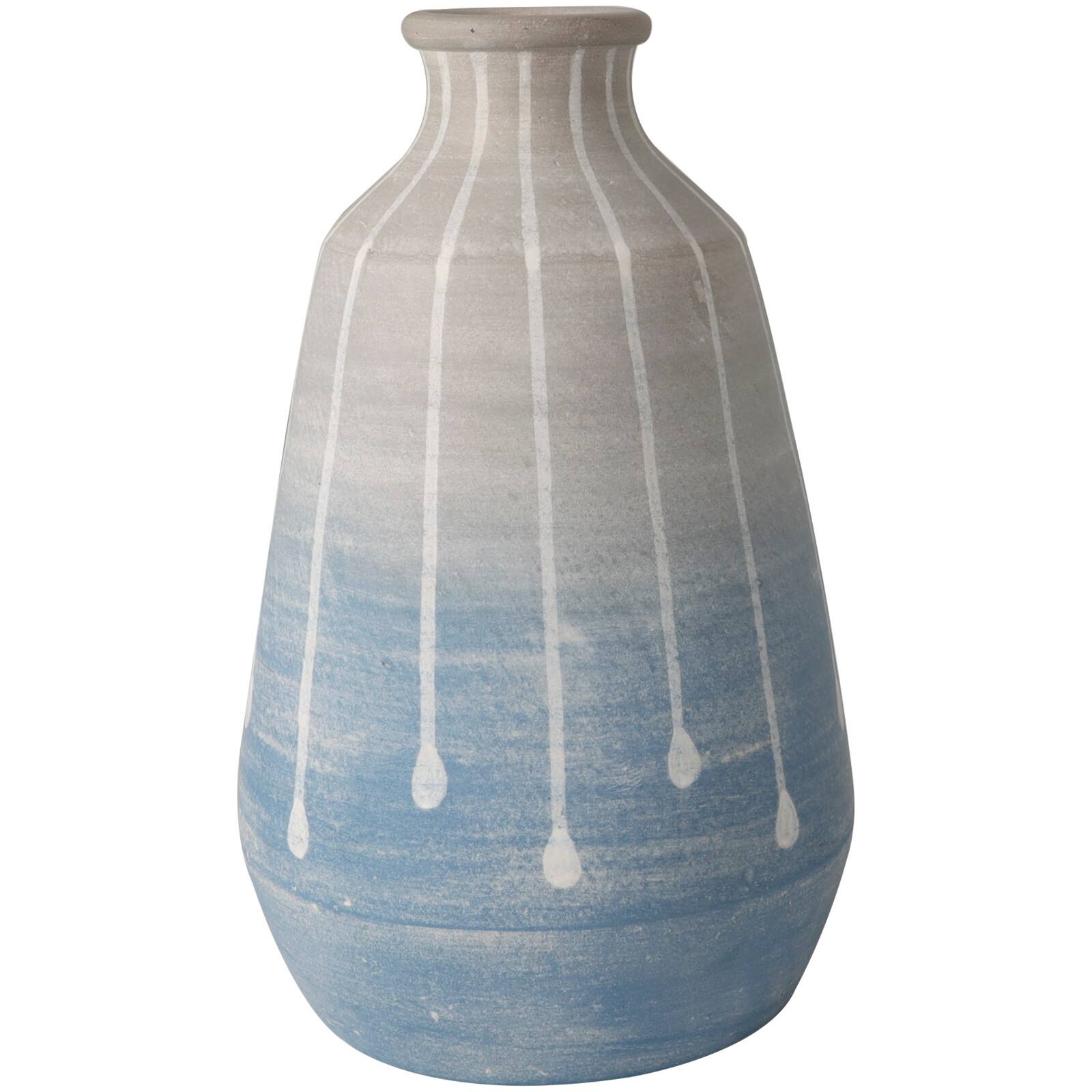 14&#x22; Blue &#x26; Gray Ombre Ceramic Abstract Drip Vase