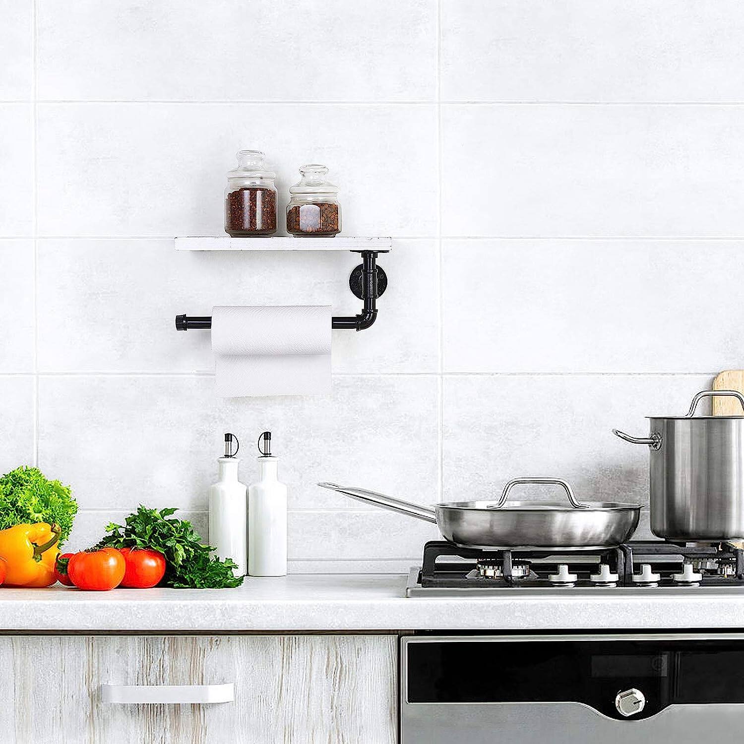 Wall-Mount Whitewashed Wood & Iron Toilet Paper Holder