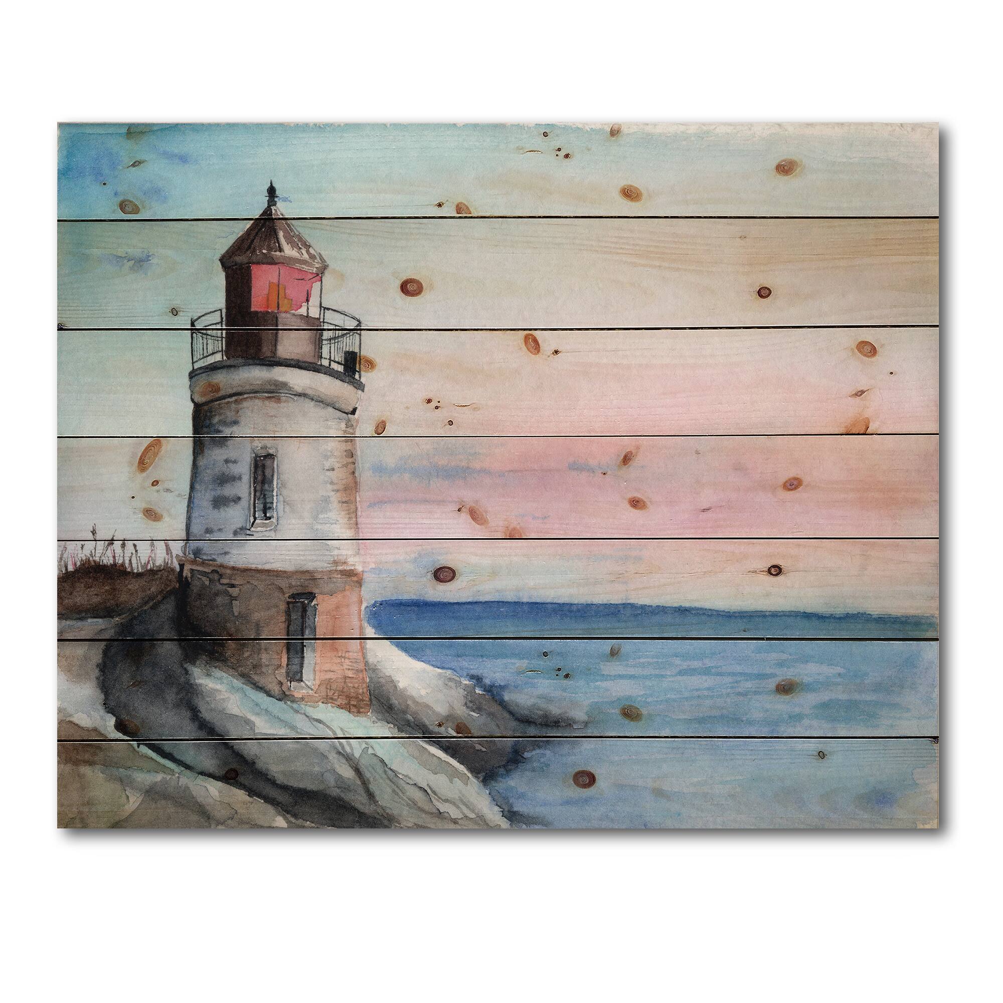 Designart - A Lighthouse On A Rock Shore In Early Morning