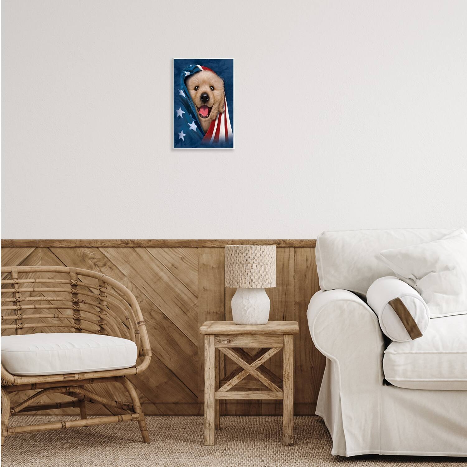 Stupell Industries Puppy & American Flag Wall Plaque Art