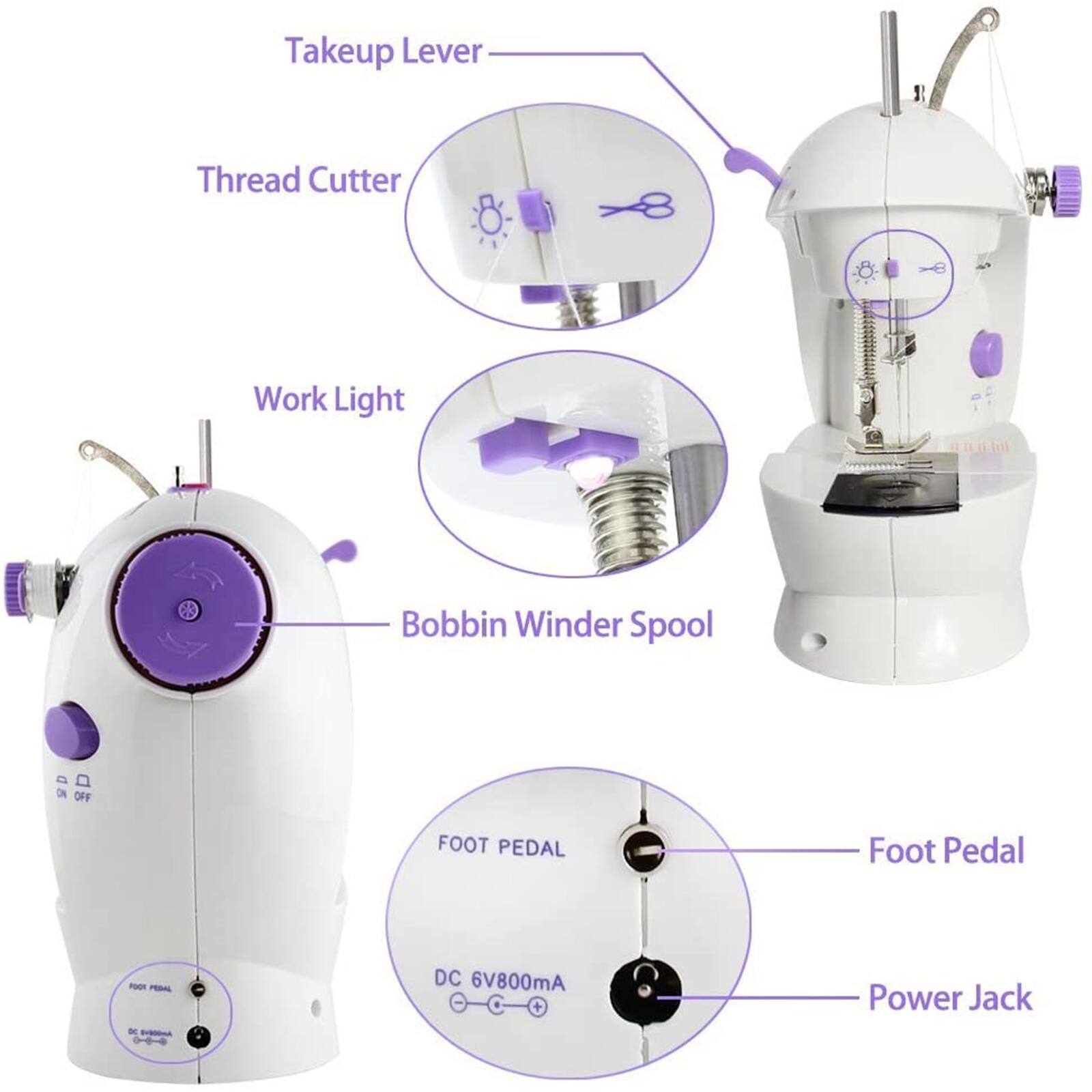 Liantral Lavender Dual Speed Mini Sewing Machine for Beginners