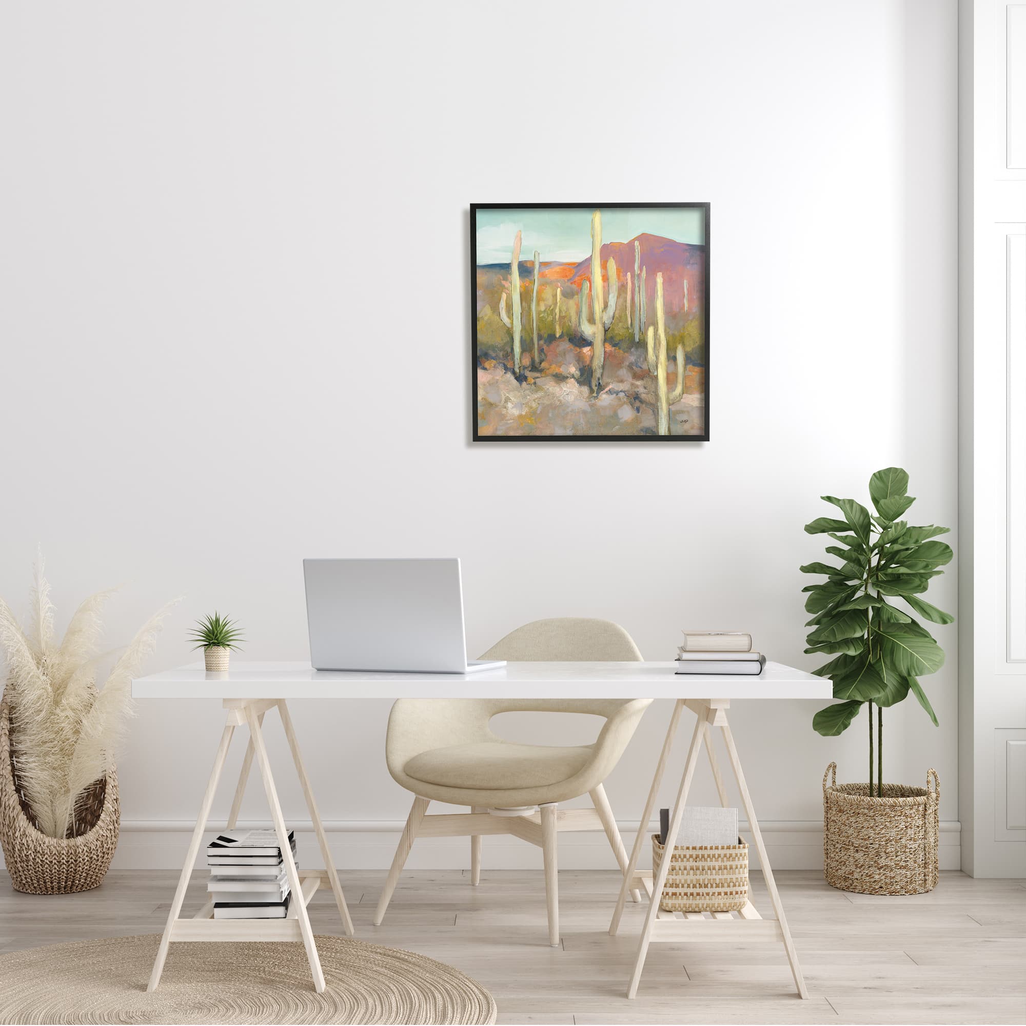 Stupell Industries Cactus Plant Desert Landscape Soft Southwestern Plant Painting Framed Wall Art