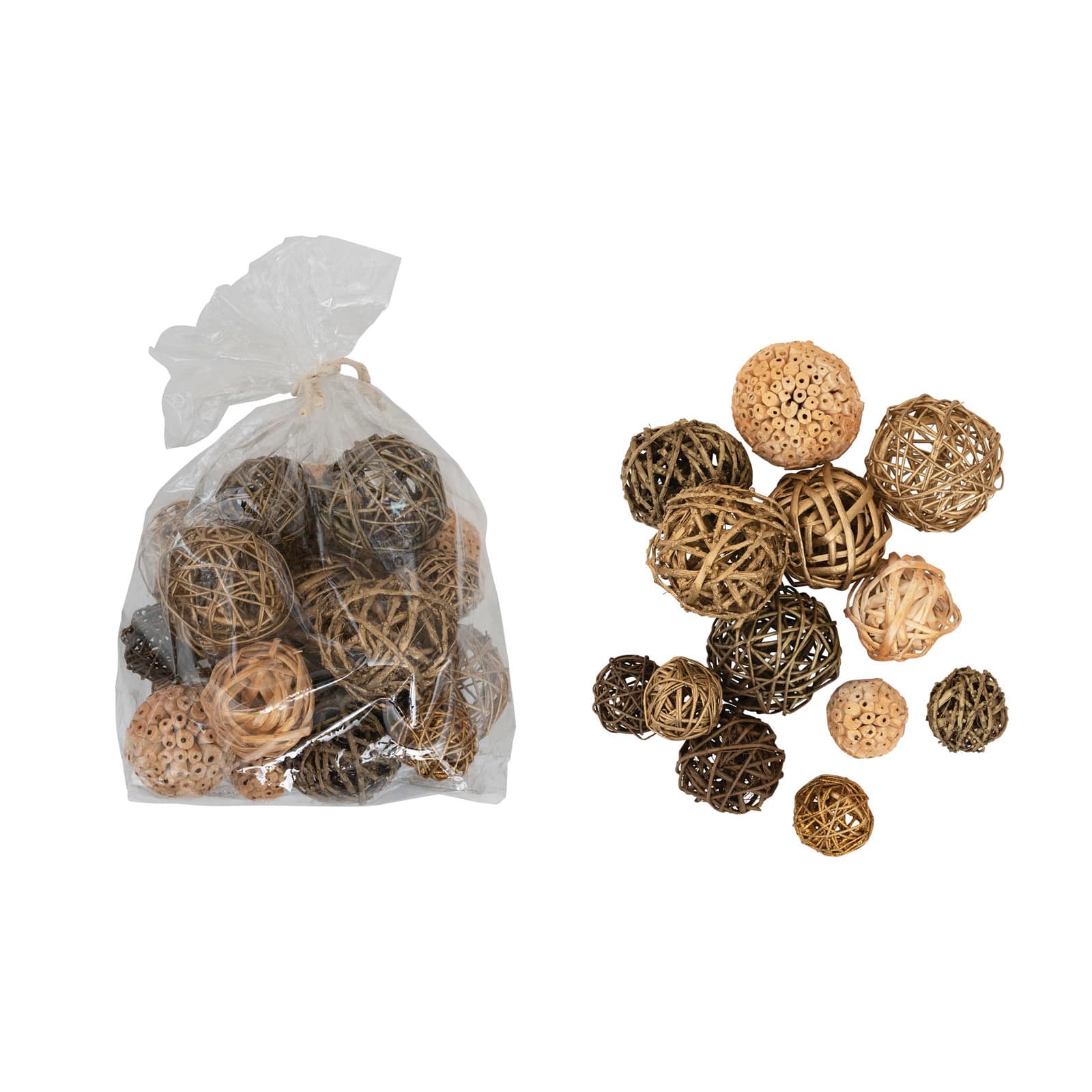 Hello Honey&#xAE; Gold &#x26; Natural Brown Dried Ball Mix D&#xE9;cor with Glitter