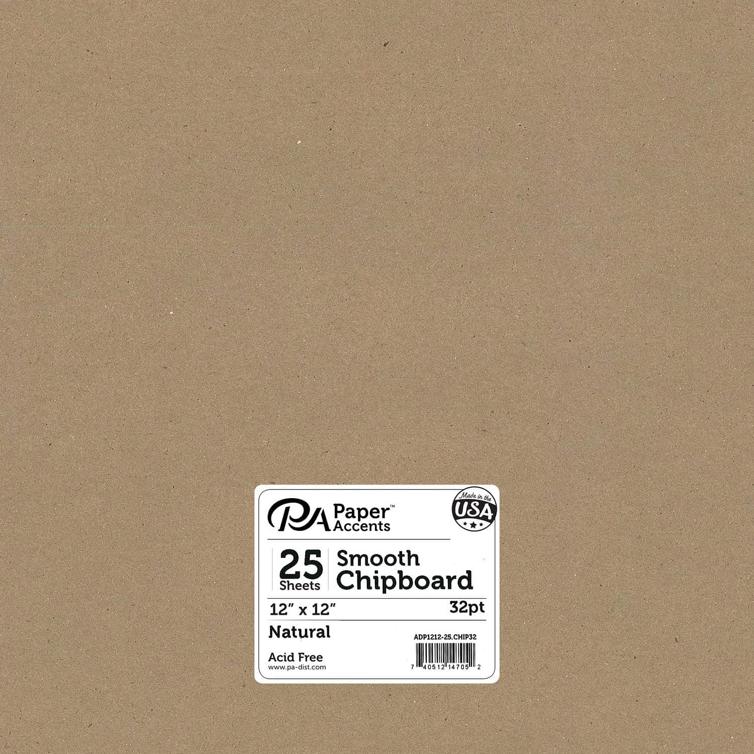 PA Paper&#x2122; Accents Natural 12&#x22; x 12&#x22; 32pt. Heavy Chipboard, 25 Sheets