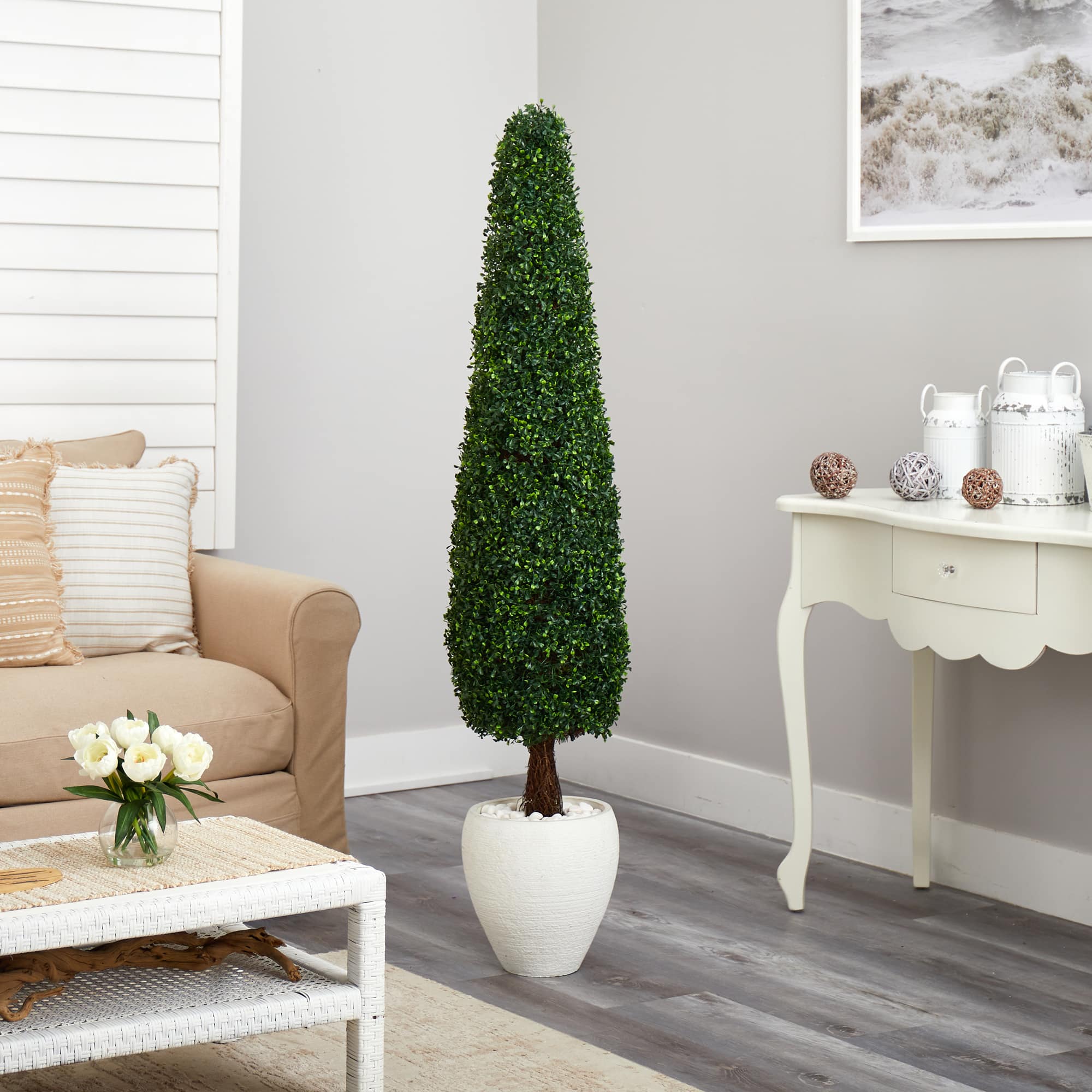 5.25ft. Boxwood Topiary in White Planter