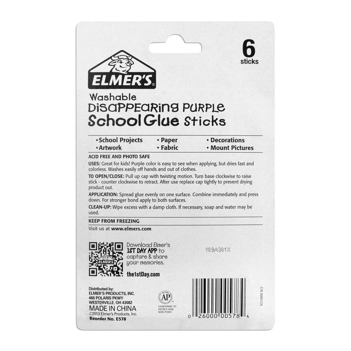 1pc Elmer's Disappearing Purple School Glue Sticks, Washable, 22 Gram Non  Toxic Acid Free For Kids