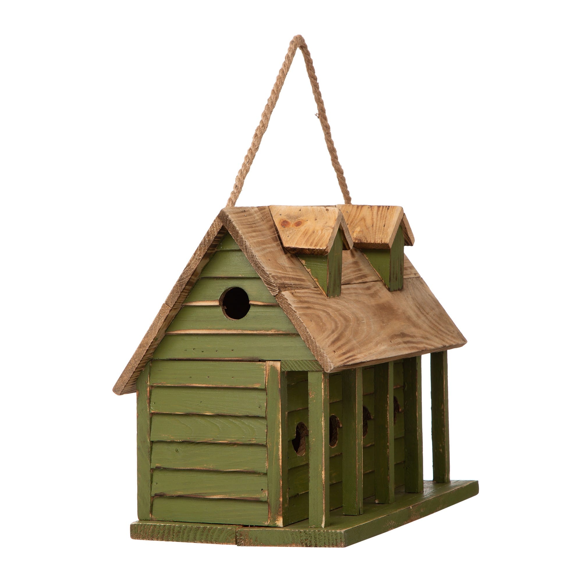 Glitzhome® 14" Hanging Wooden Distressed Green Garden Birdhouse