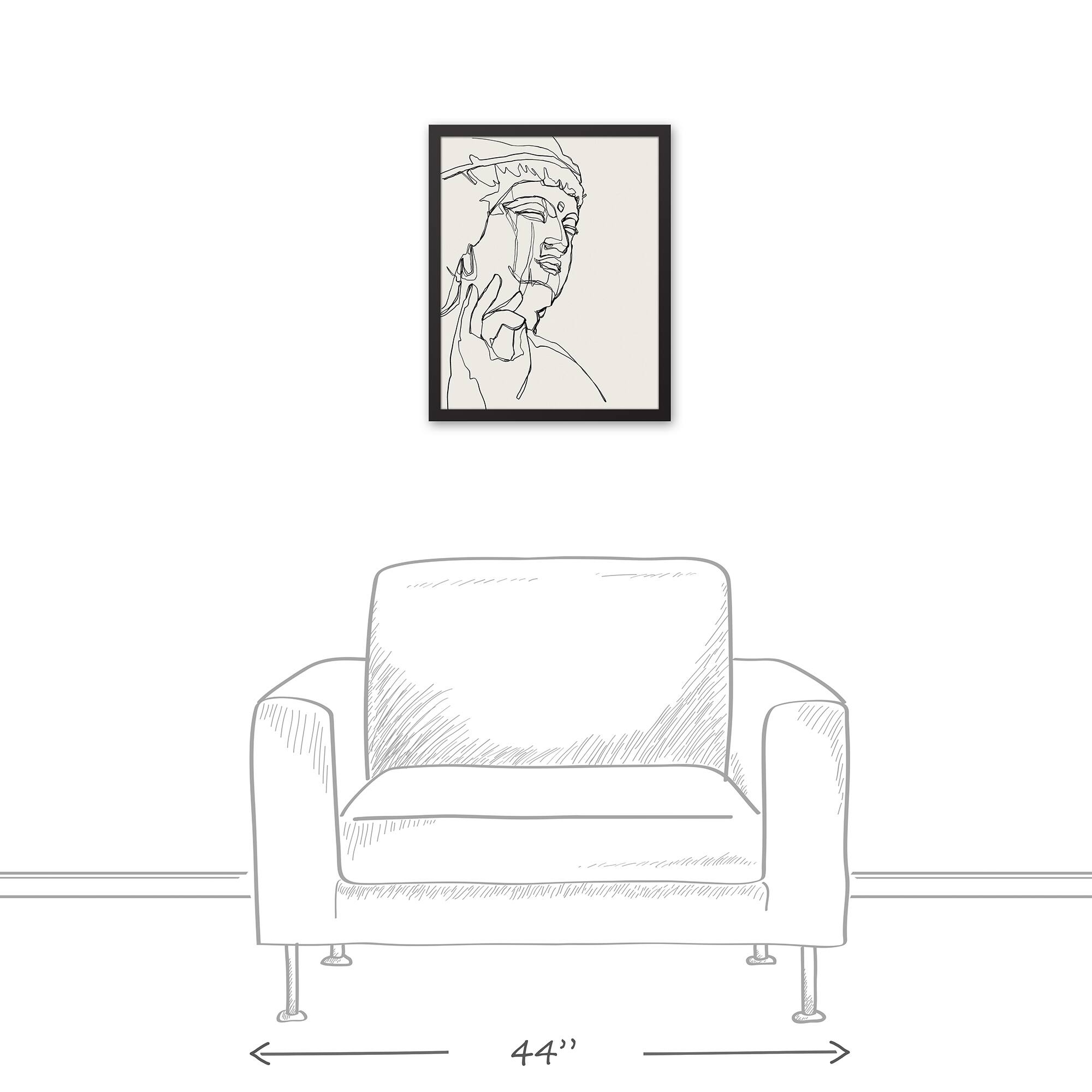 Line Drawing Buddha Face Black Framed Canvas