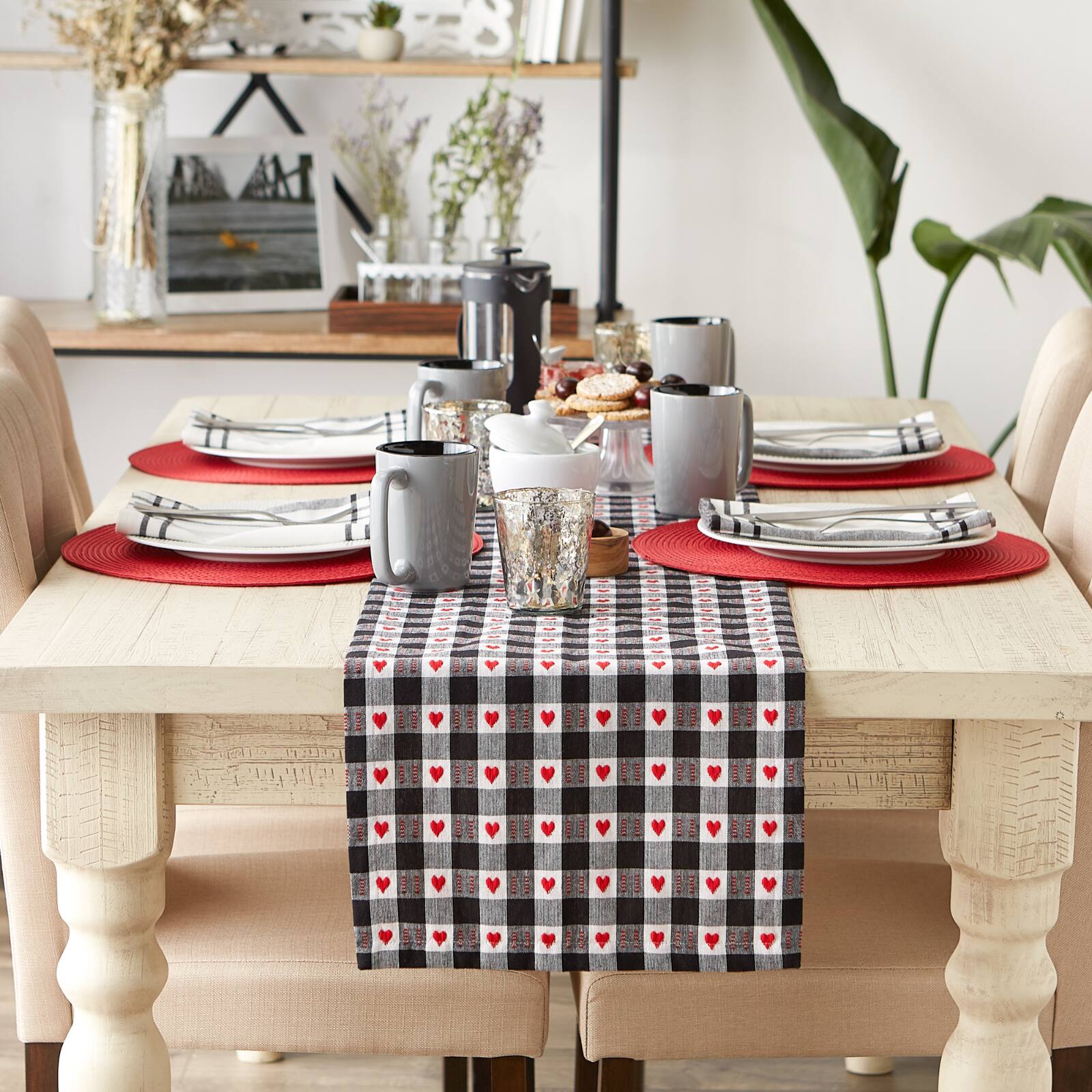 DII&#xAE; 72&#x22; Hearts Dobby Check Table Runner