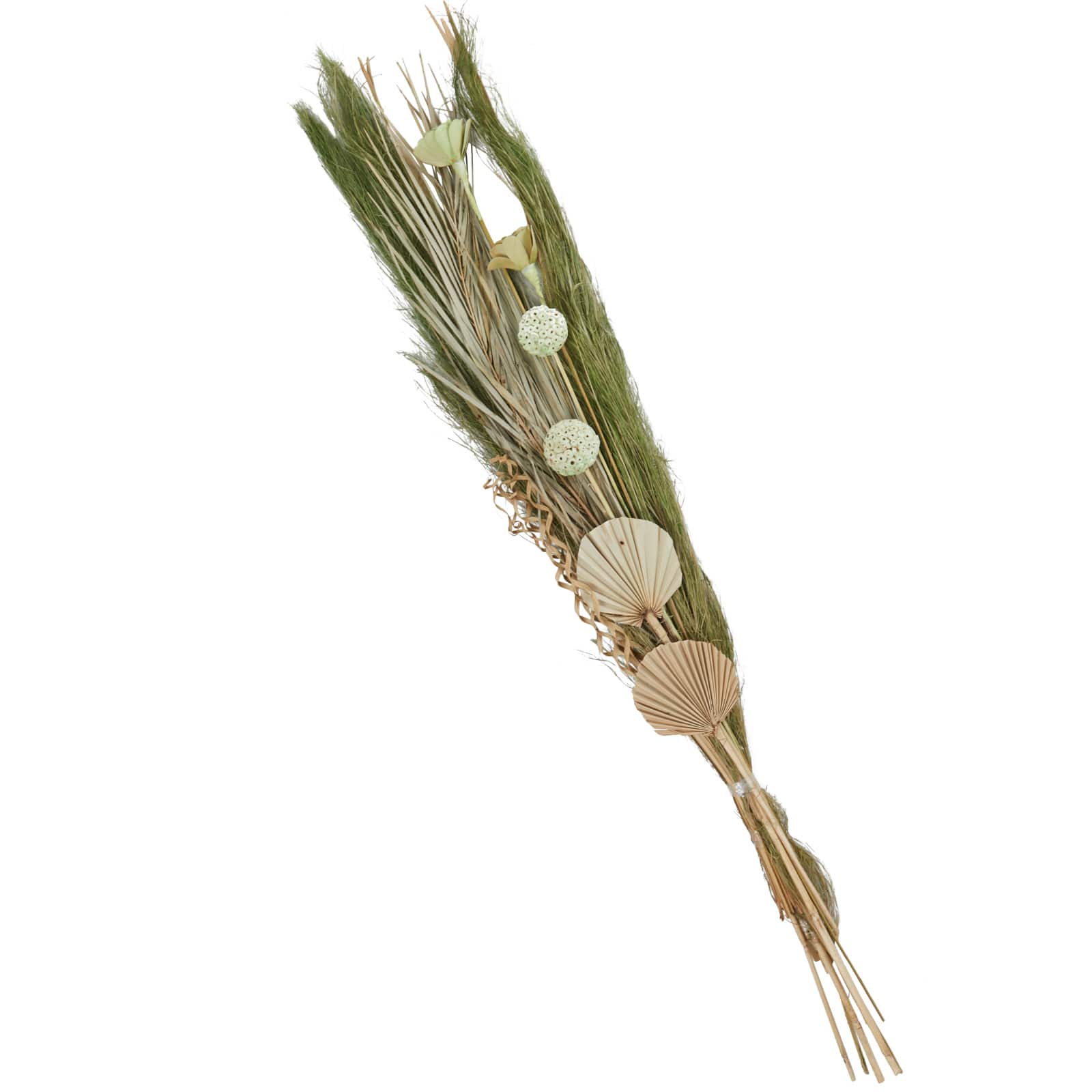 60" Green Dried Plant Assorted Bouquet Pampas Grass Natural Foliage with Palm Leaf Accents